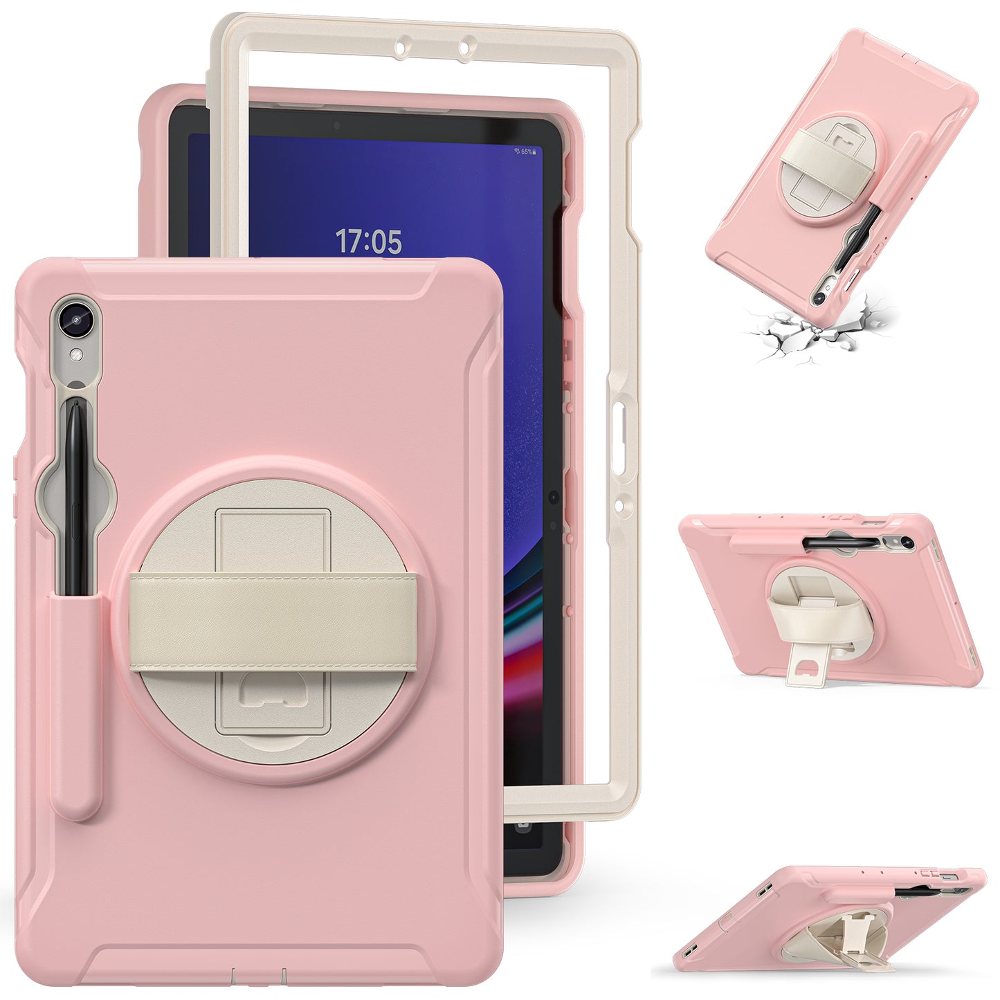 For Samsung Galaxy Tab S9 FE / S7 T870 / S8 X700 / S9 X710 Case PC+TPU Kickstand Tablet Cover with Pen Slot - Cherry Blossoms Pink