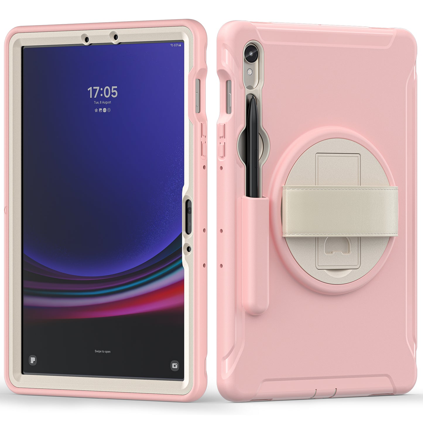 For Samsung Galaxy Tab S9 FE / S7 T870 / S8 X700 / S9 X710 Case PC+TPU Kickstand Tablet Cover with Pen Slot - Cherry Blossoms Pink