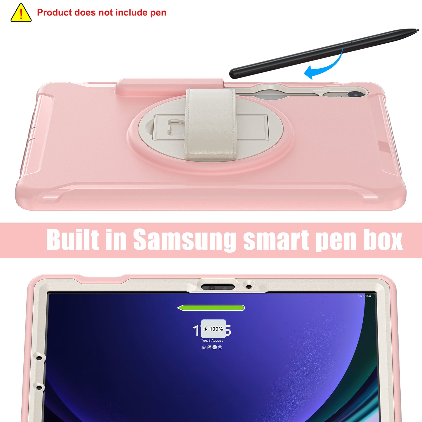 For Samsung Galaxy Tab S9 FE / S7 T870 / S8 X700 / S9 X710 Case PC+TPU Kickstand Tablet Cover with Pen Slot - Cherry Blossoms Pink