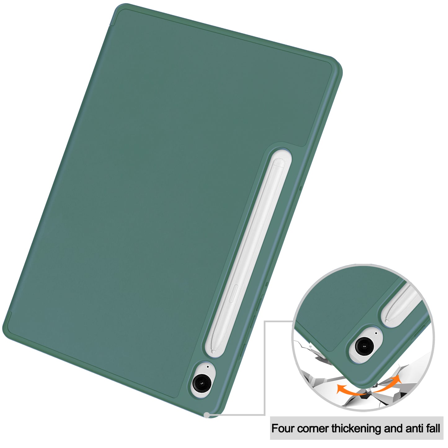 For Samsung Galaxy Tab S9 FE Leather Case Tri-fold Stand Pen Slot Tablet Cover - Blackish Green