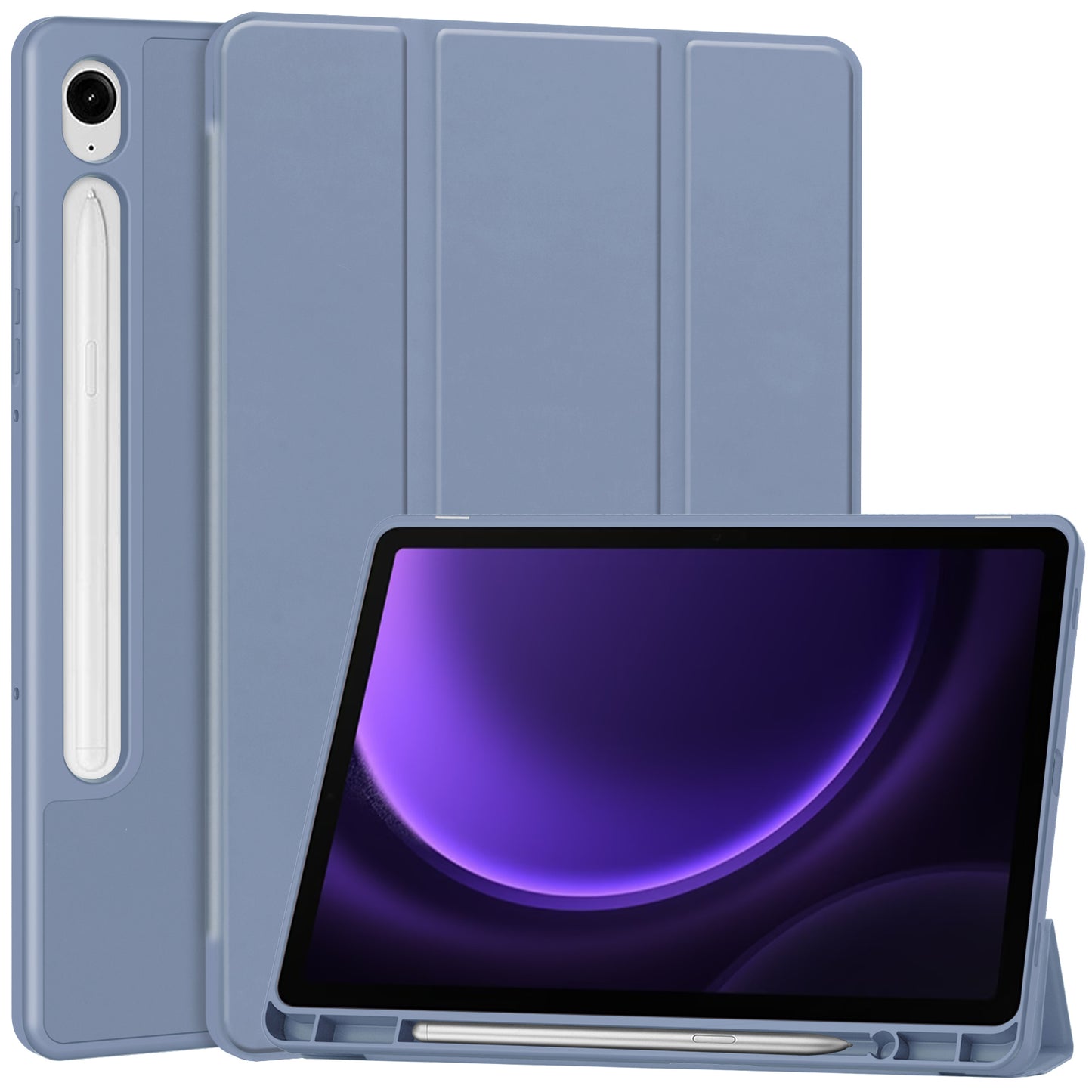 For Samsung Galaxy Tab S9 FE Leather Case Tri-fold Stand Pen Slot Tablet Cover - Purple