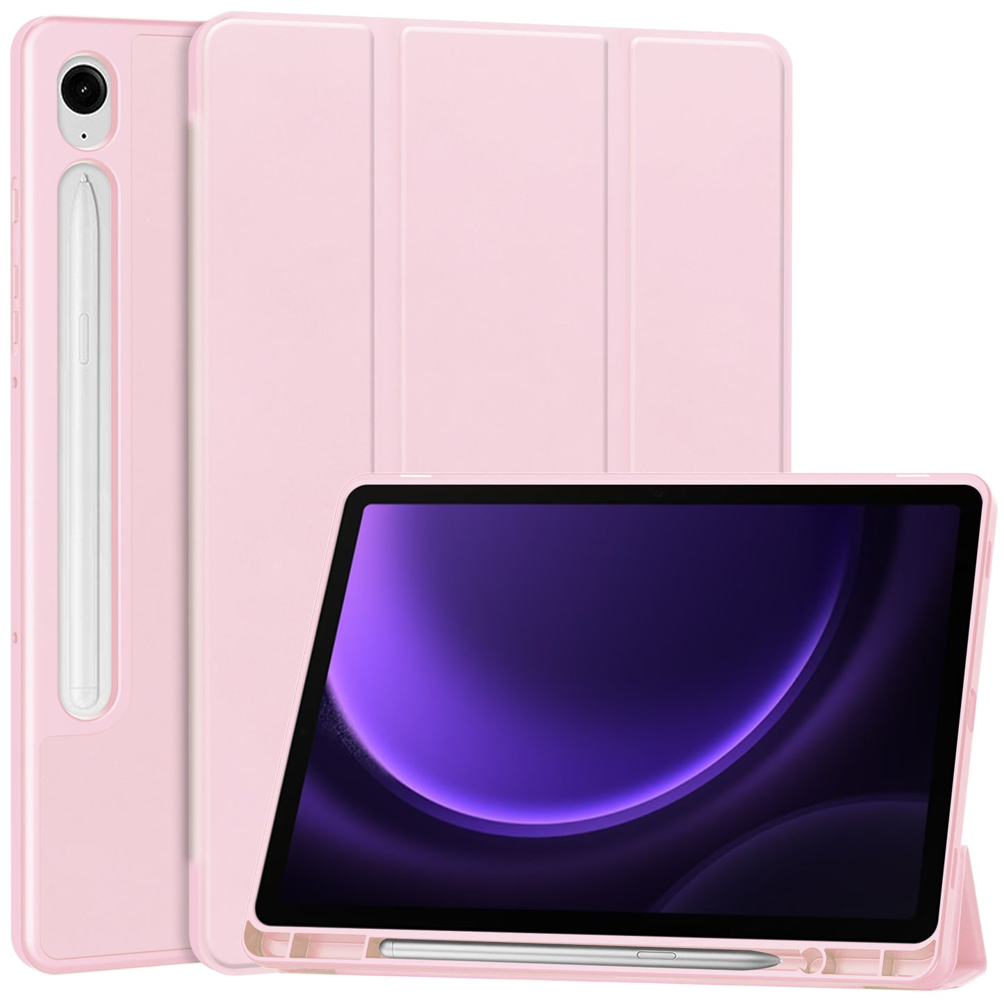 For Samsung Galaxy Tab S9 FE Leather Case Tri-fold Stand Pen Slot Tablet Cover - Pink