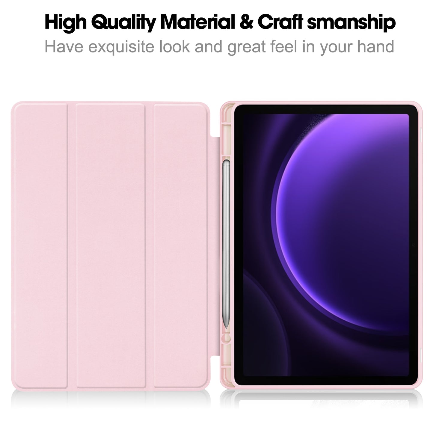 For Samsung Galaxy Tab S9 FE Leather Case Tri-fold Stand Pen Slot Tablet Cover - Pink