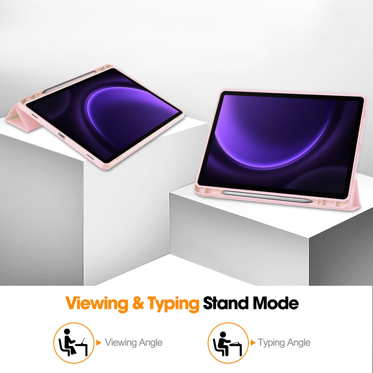 For Samsung Galaxy Tab S9 FE Leather Case Tri-fold Stand Pen Slot Tablet Cover - Pink