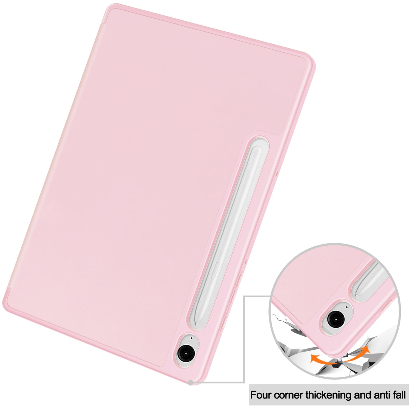 For Samsung Galaxy Tab S9 FE Leather Case Tri-fold Stand Pen Slot Tablet Cover - Pink