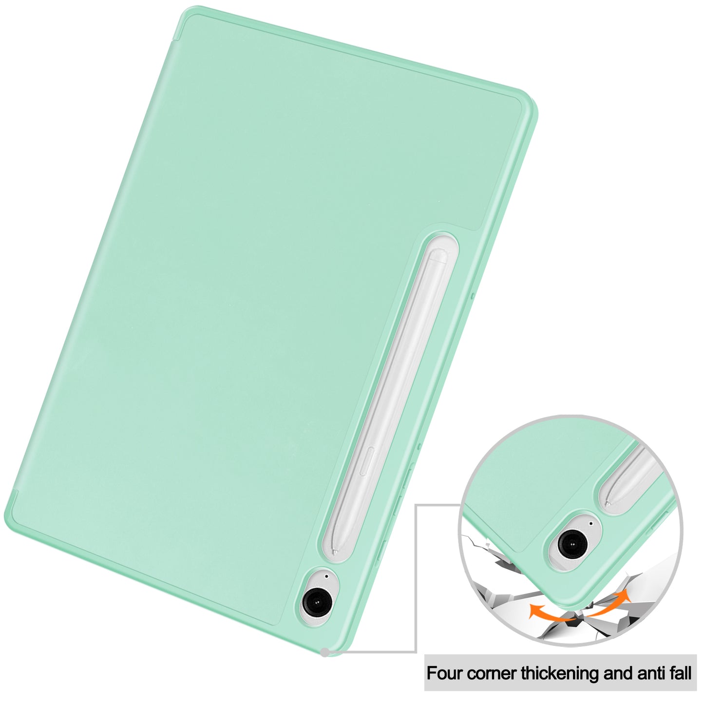 For Samsung Galaxy Tab S9 FE Leather Case Tri-fold Stand Pen Slot Tablet Cover - Mint Green
