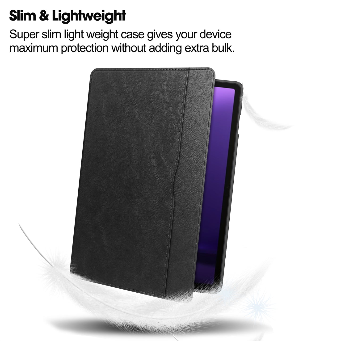 For Samsung Galaxy Tab S9 FE Leather Business Folio Cover Smart Tablet Case with Card Holder - Black