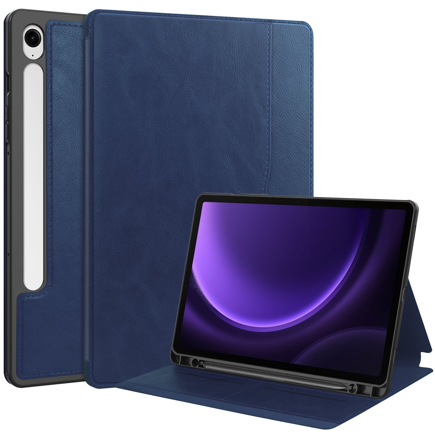 For Samsung Galaxy Tab S9 FE Leather Business Folio Cover Smart Tablet Case with Card Holder - Blue