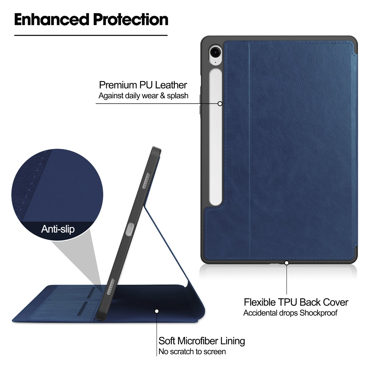 For Samsung Galaxy Tab S9 FE Leather Business Folio Cover Smart Tablet Case with Card Holder - Blue