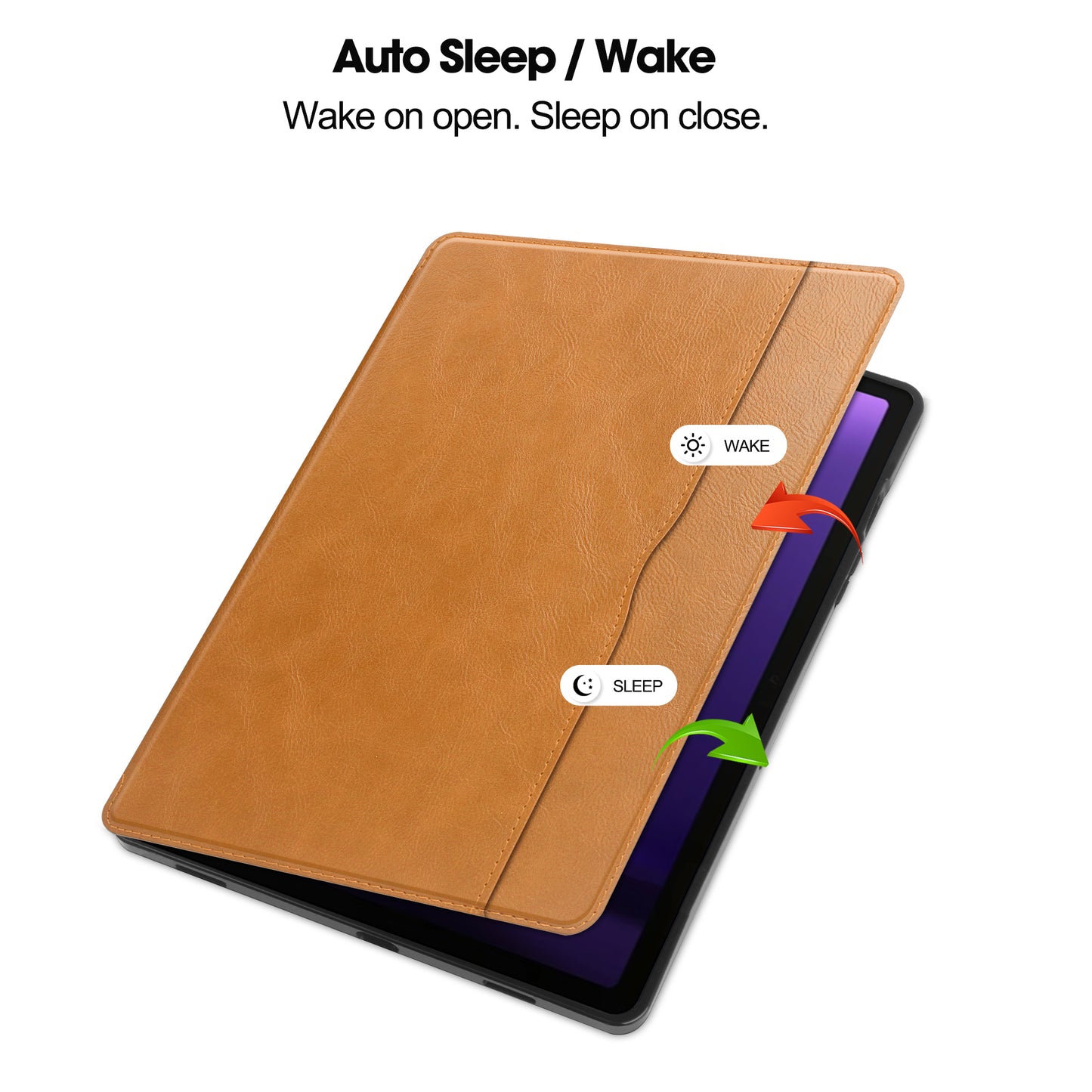 For Samsung Galaxy Tab S9 FE Leather Business Folio Cover Smart Tablet Case with Card Holder - Brown