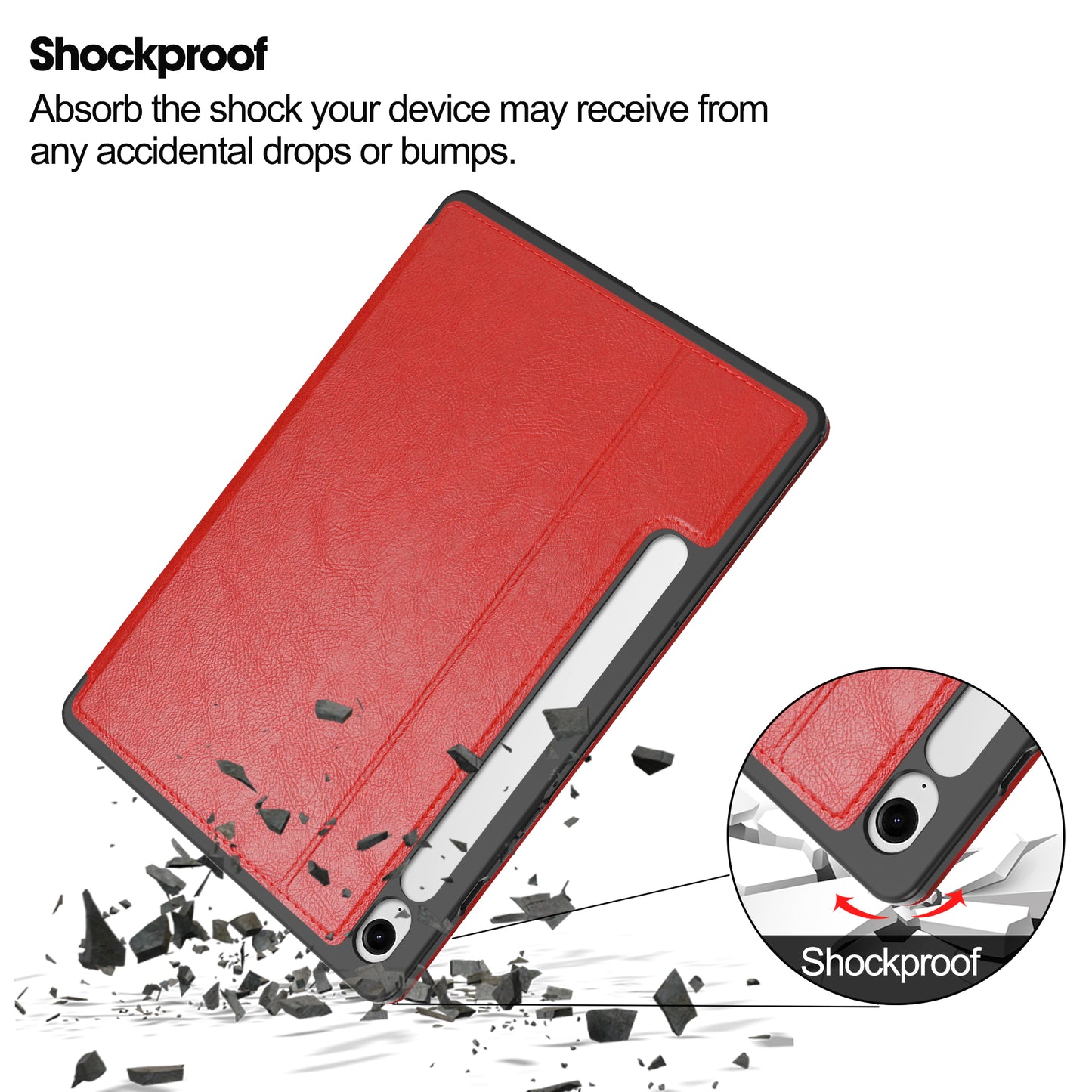 For Samsung Galaxy Tab S9 FE Leather Business Folio Cover Smart Tablet Case with Card Holder - Red