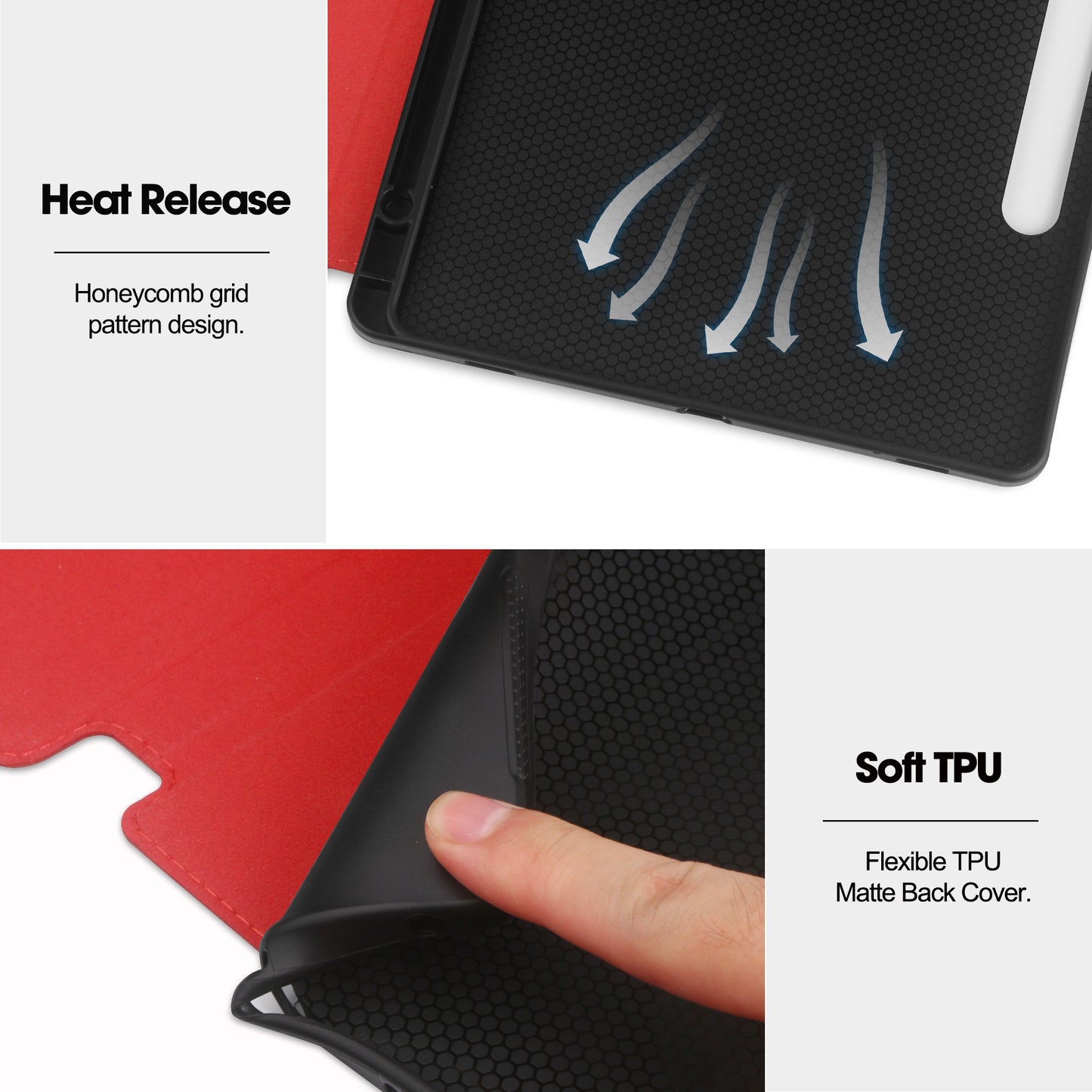 For Samsung Galaxy Tab S9 FE Leather Business Folio Cover Smart Tablet Case with Card Holder - Red