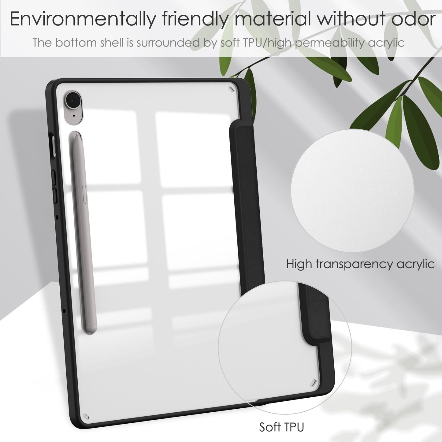 For Samsung Galaxy Tab S9 FE Tablet Case Leather+TPU+Acrylic Stand Cover with Pen Slot - Black