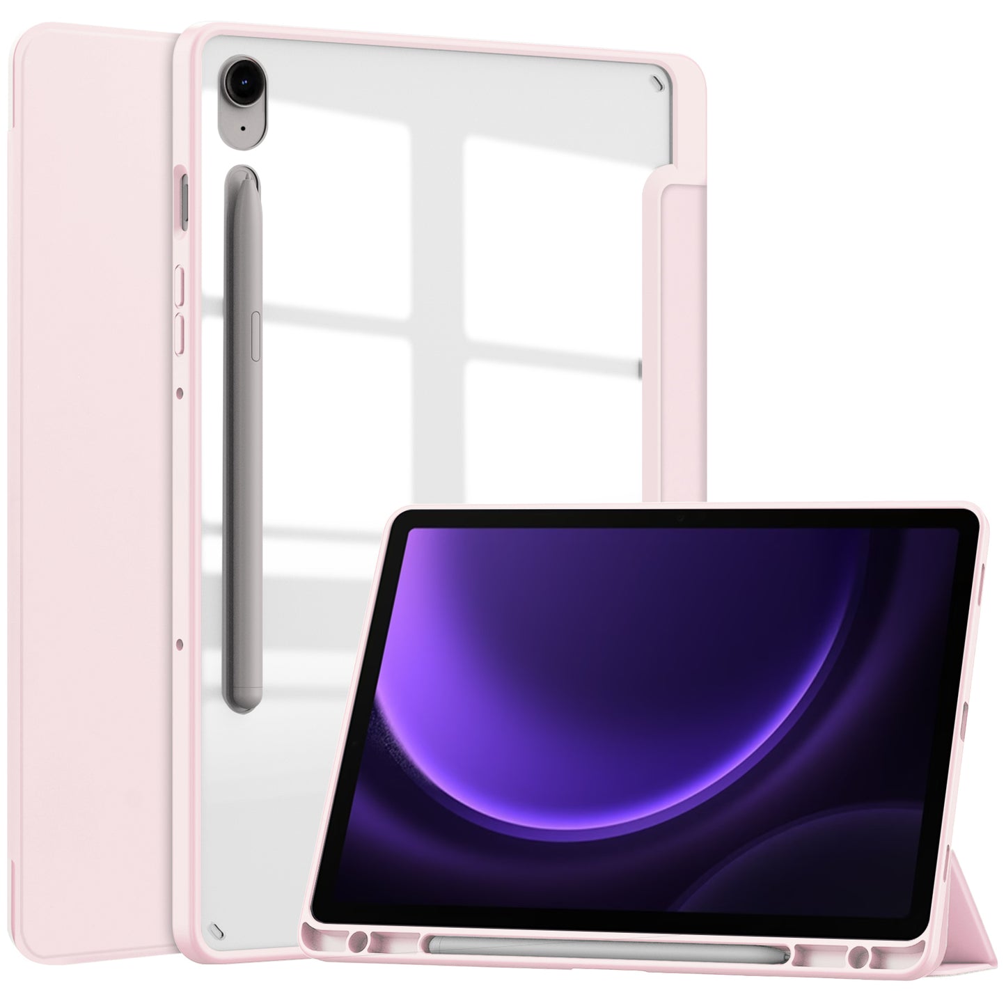 For Samsung Galaxy Tab S9 FE Tablet Case Leather+TPU+Acrylic Stand Cover with Pen Slot - Pink