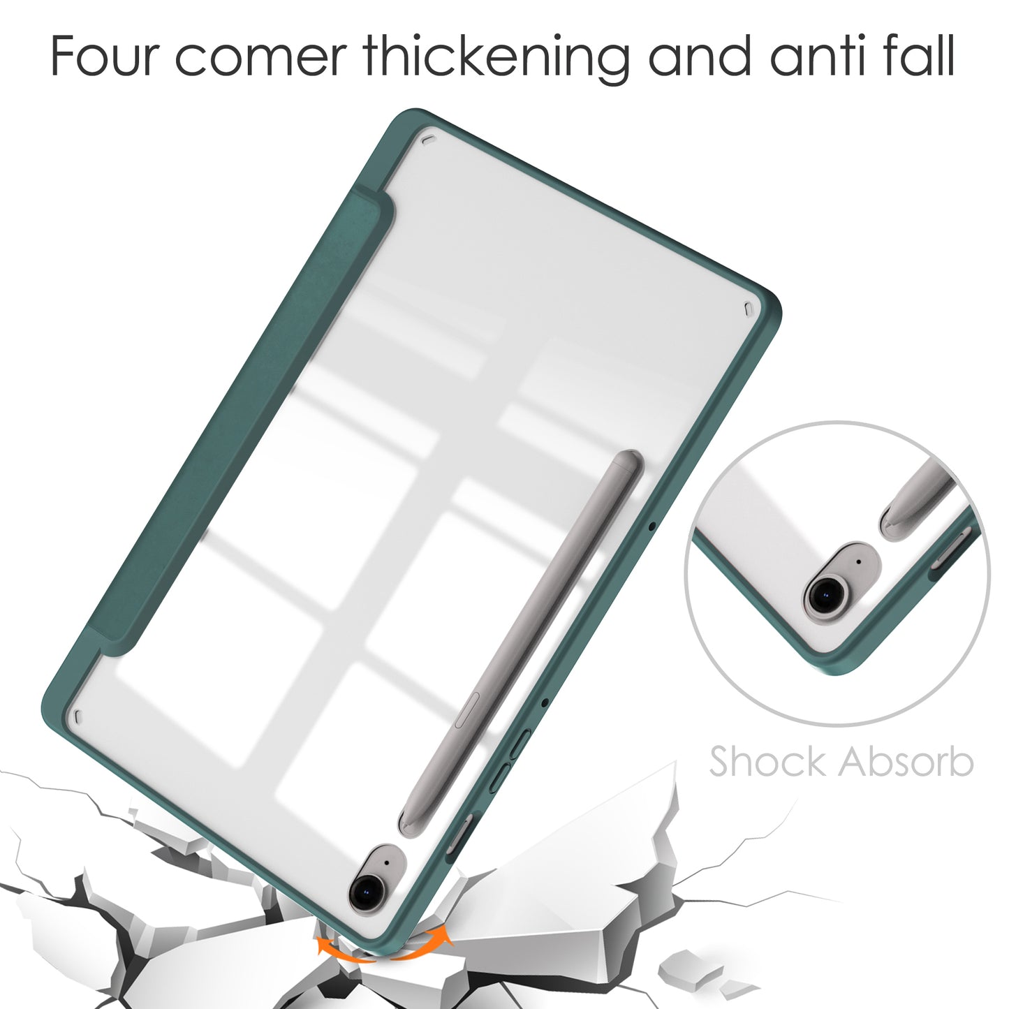 For Samsung Galaxy Tab S9 FE Tablet Case Leather+TPU+Acrylic Stand Cover with Pen Slot - Green