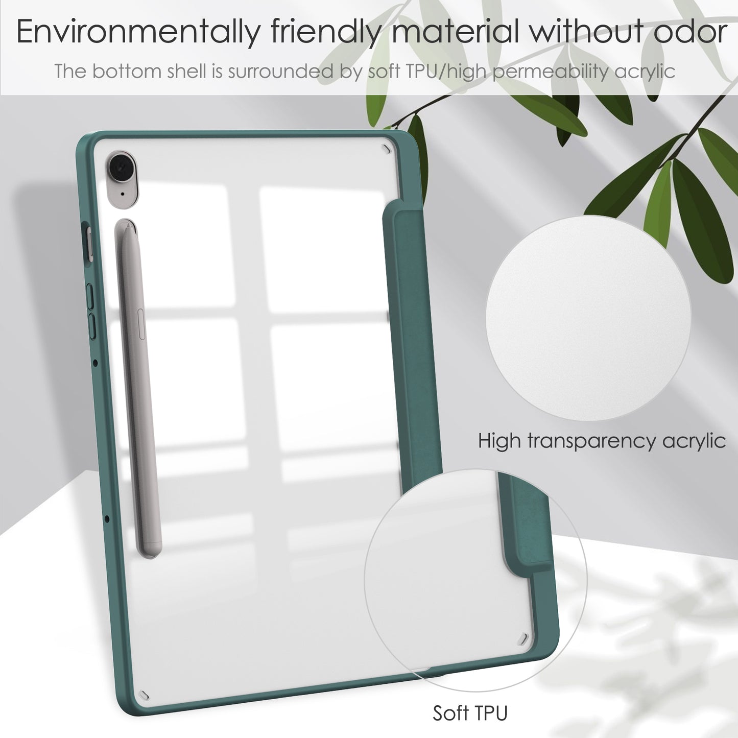 For Samsung Galaxy Tab S9 FE Tablet Case Leather+TPU+Acrylic Stand Cover with Pen Slot - Green