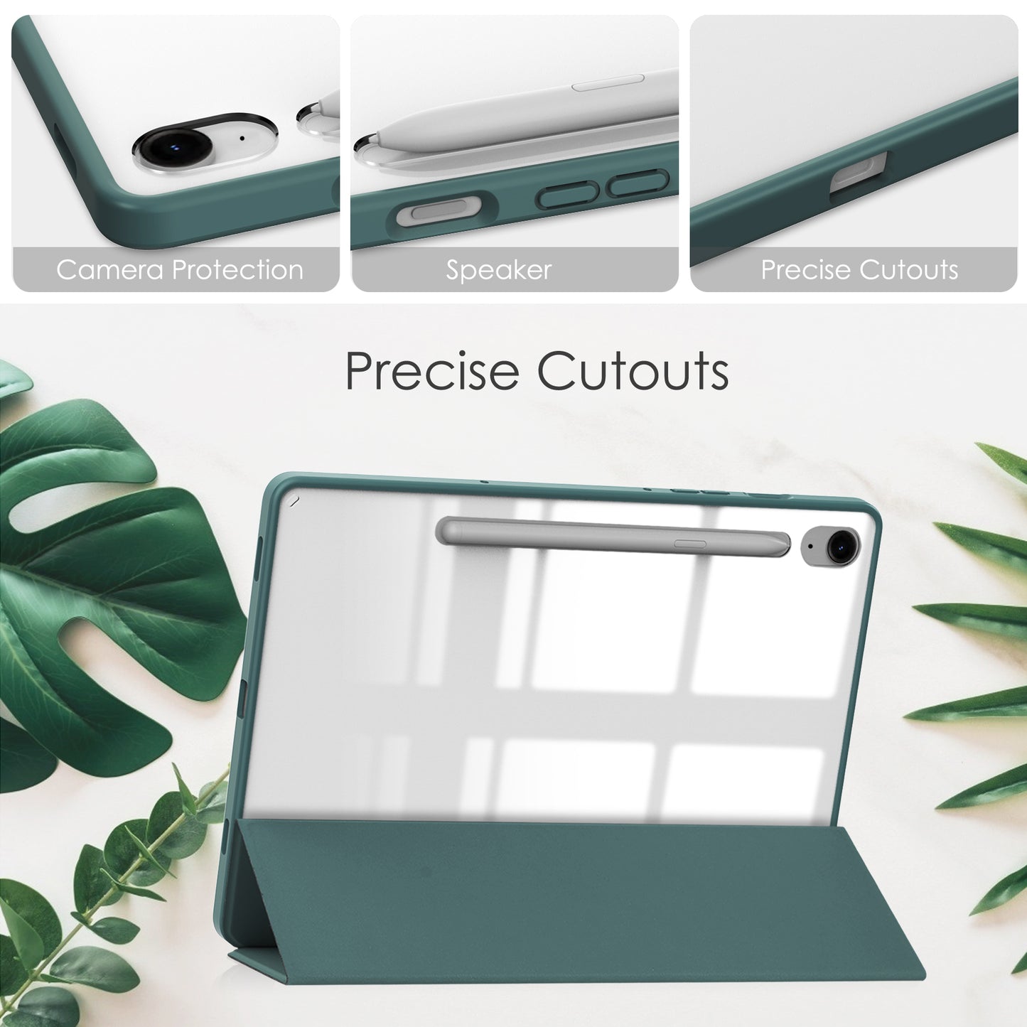 For Samsung Galaxy Tab S9 FE Tablet Case Leather+TPU+Acrylic Stand Cover with Pen Slot - Green