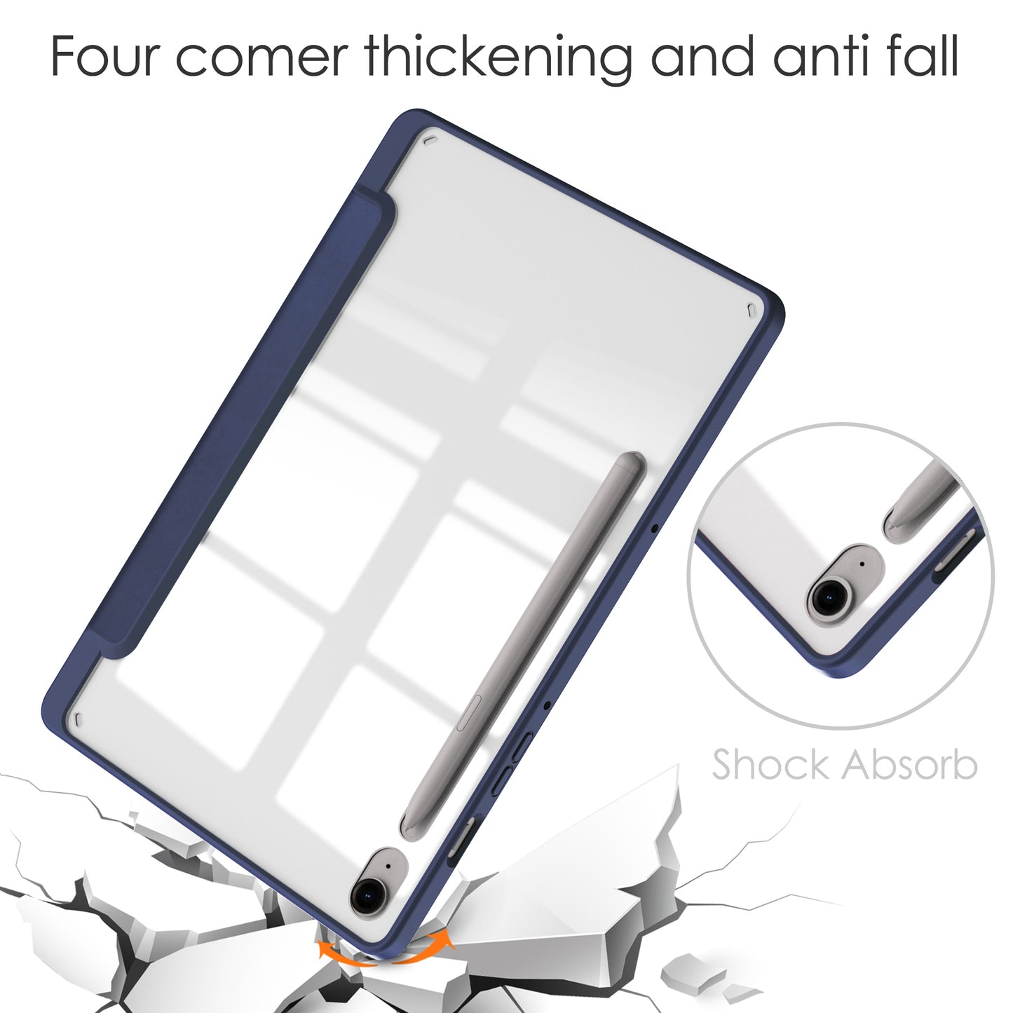 For Samsung Galaxy Tab S9 FE Tablet Case Leather+TPU+Acrylic Stand Cover with Pen Slot - Dark Blue