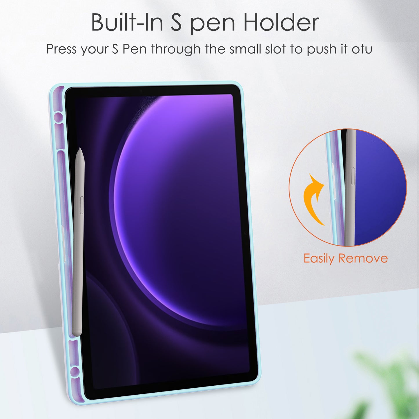 For Samsung Galaxy Tab S9 FE Tablet Case Leather+TPU+Acrylic Stand Cover with Pen Slot - Baby Blue