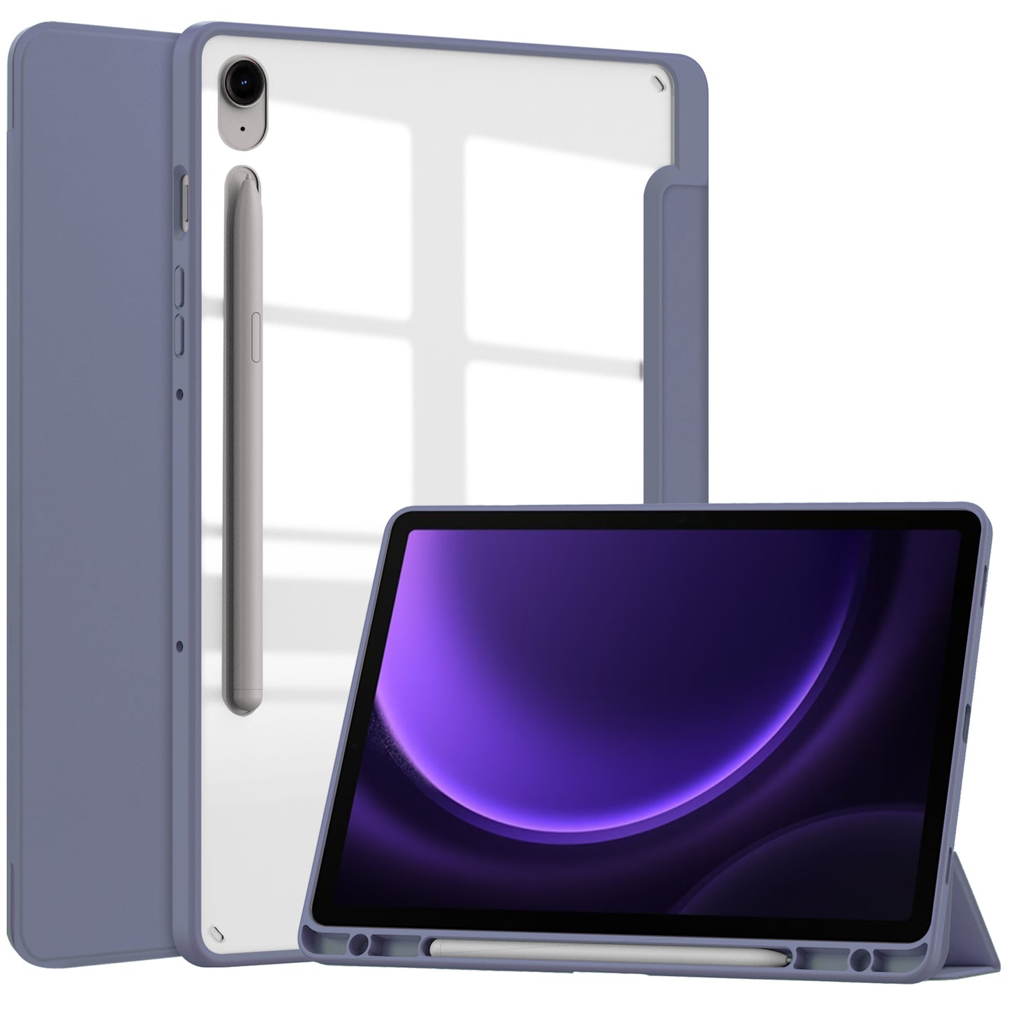 For Samsung Galaxy Tab S9 FE Tablet Case Leather+TPU+Acrylic Stand Cover with Pen Slot - Purple