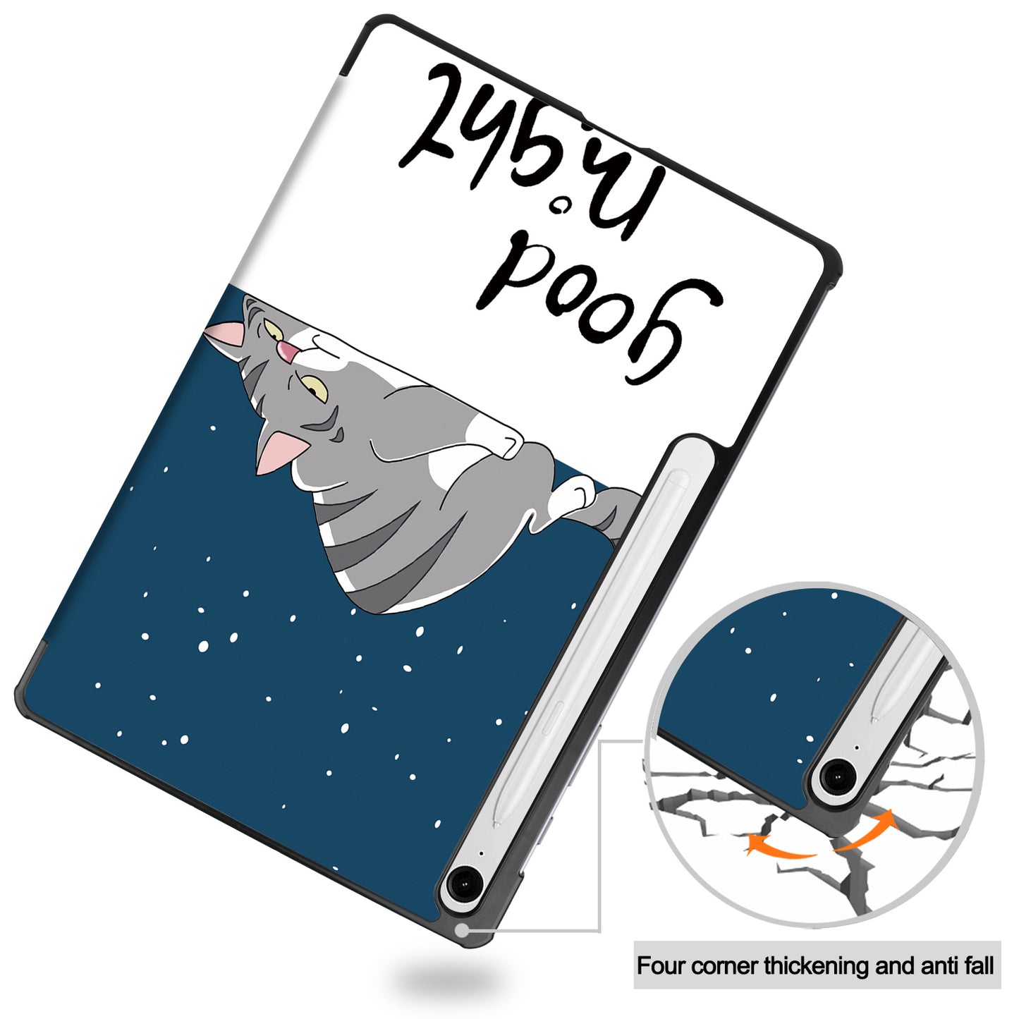 For Samsung Galaxy Tab S9 FE Case Pattern Printing Trifold Stand Tablet Cover - Cat