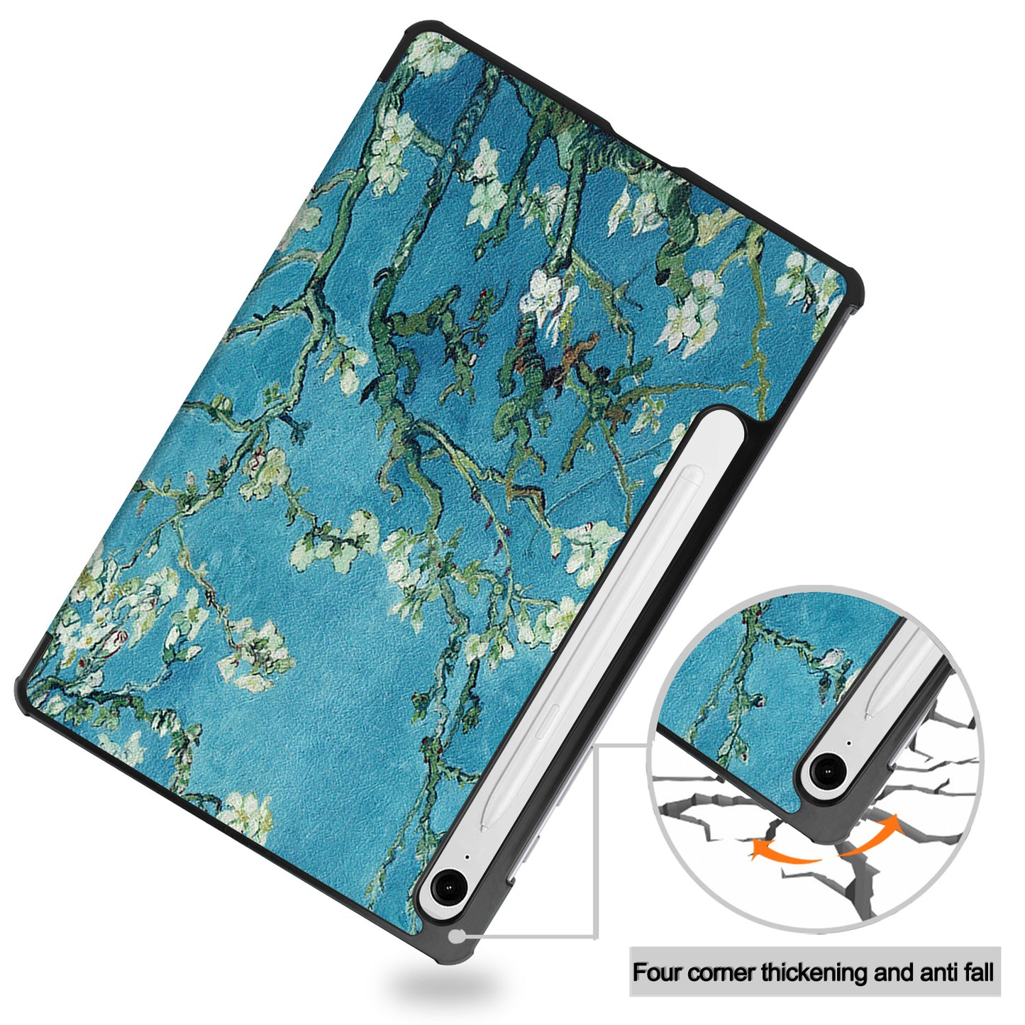 For Samsung Galaxy Tab S9 FE Case Pattern Printing Trifold Stand Tablet Cover - Apricot Blossom