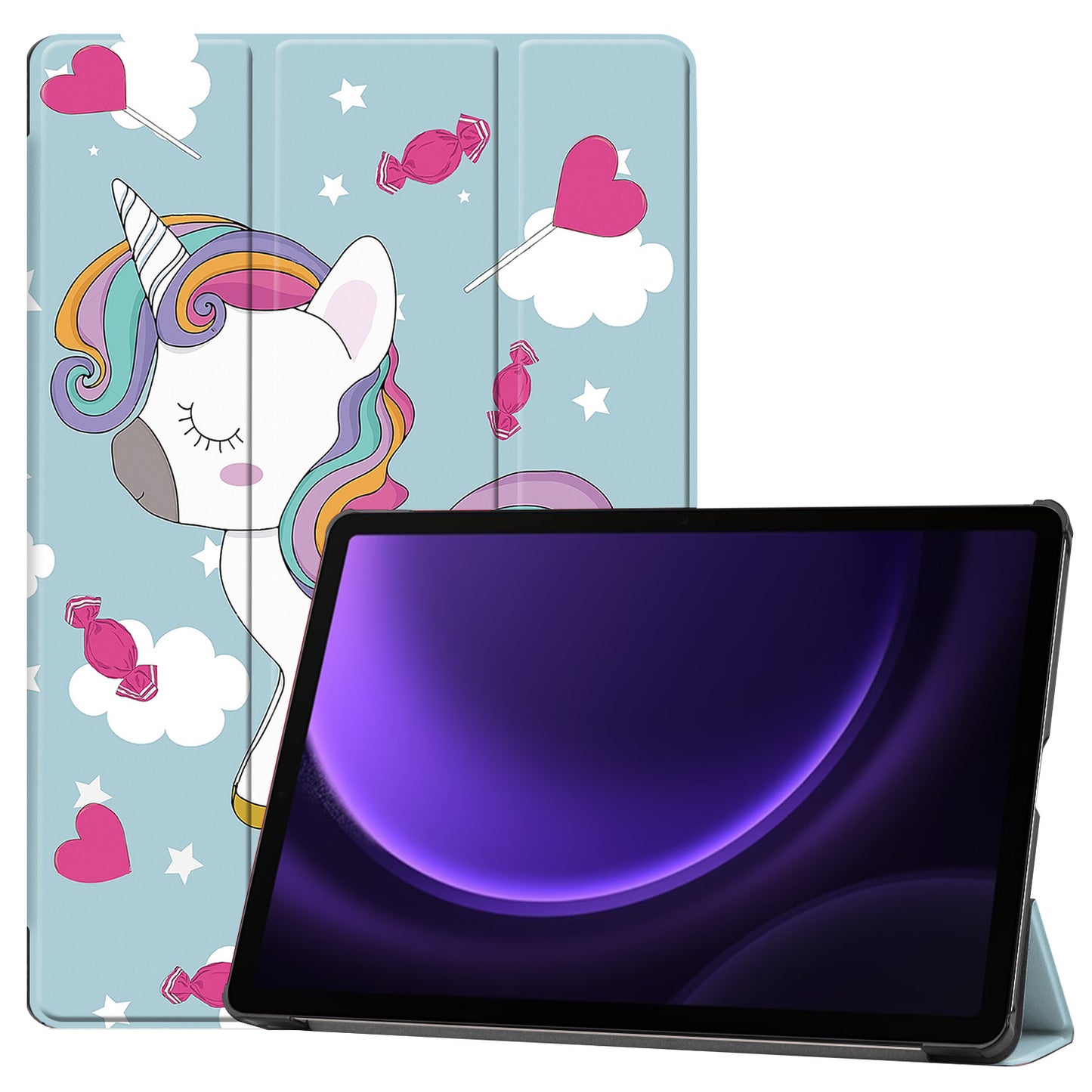 For Samsung Galaxy Tab S9 FE Case Pattern Printing Trifold Stand Tablet Cover - Horse