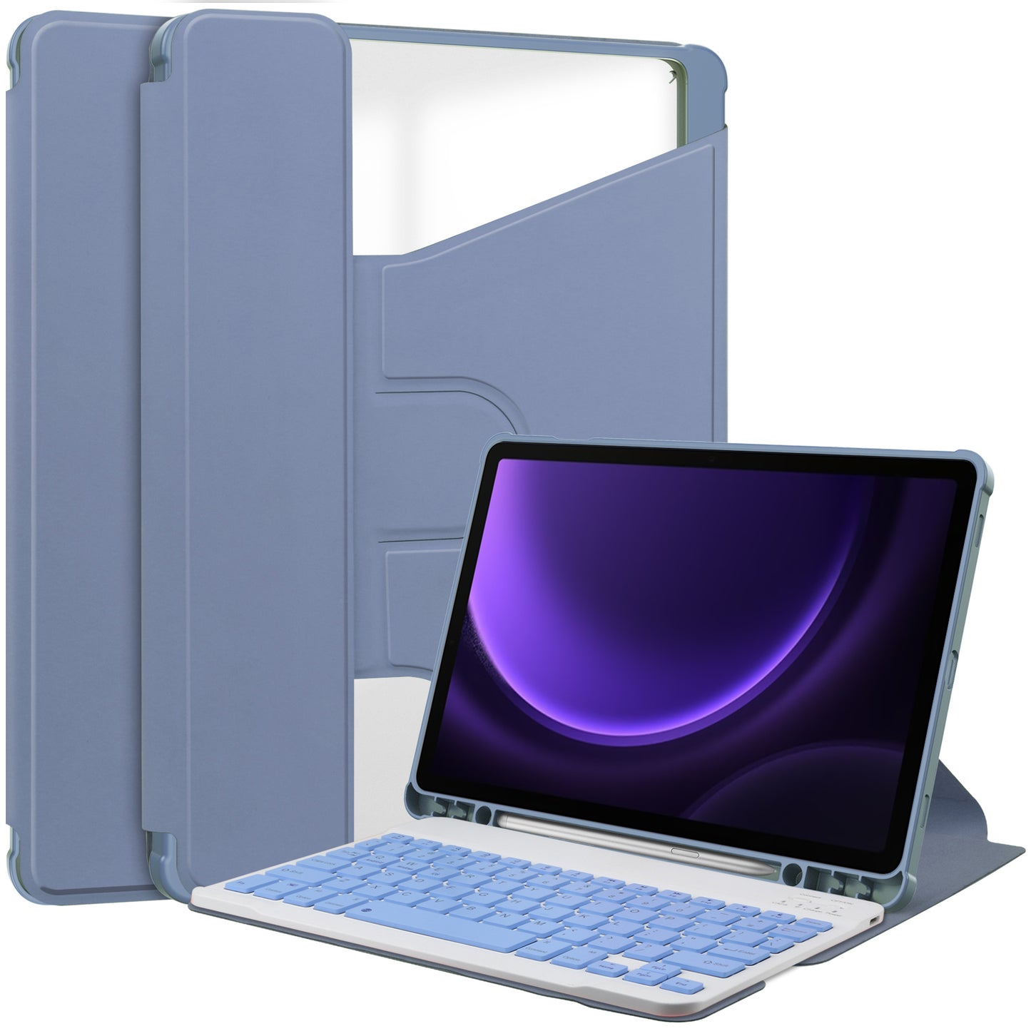 For Samsung Galaxy Tab S9 FE Case Leather+Acrylic Rotary Stand Cover with Bluetooth Keyboard - Purple