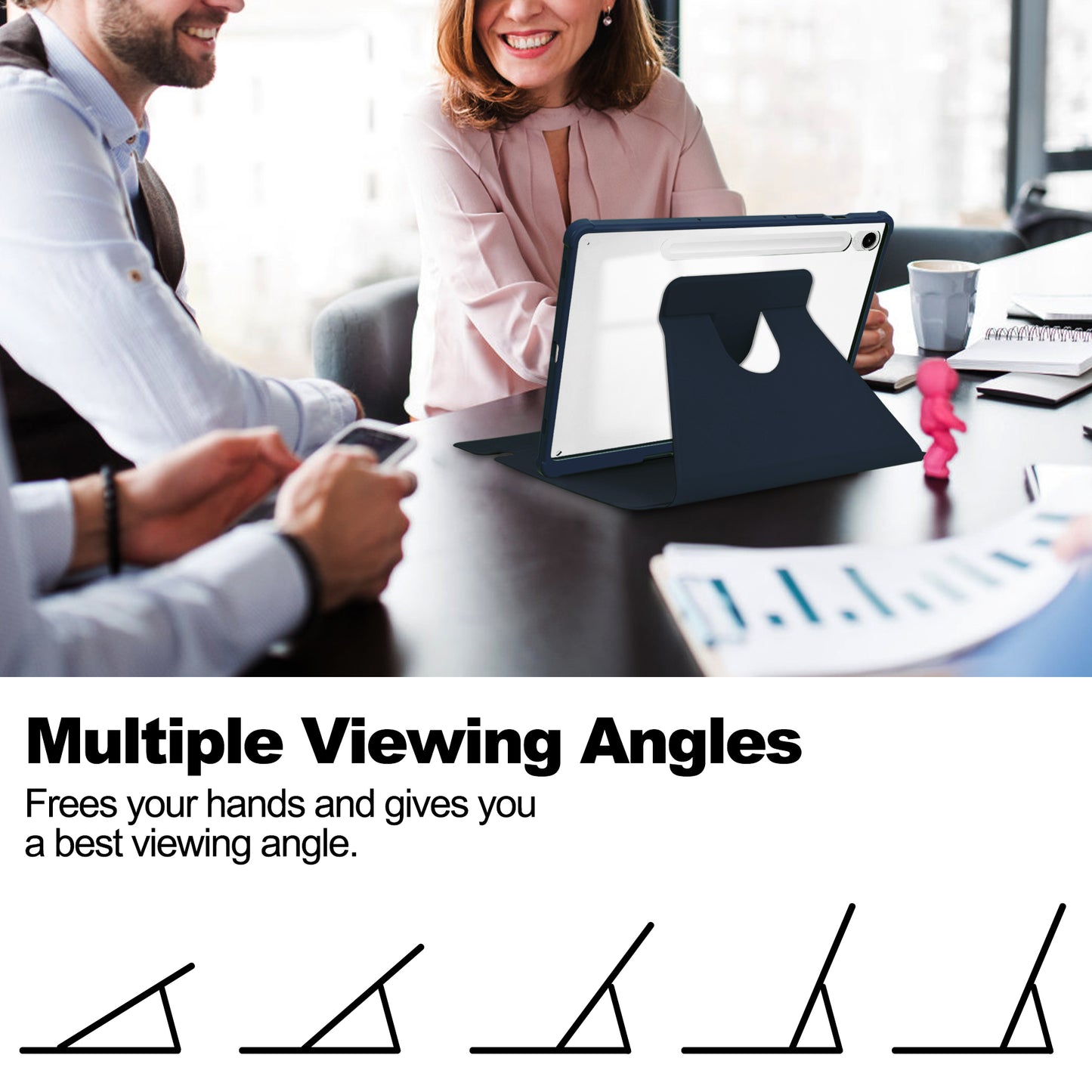 For Samsung Galaxy Tab S9 FE Case Leather+Acrylic Rotary Stand Cover with Bluetooth Keyboard - Dark Blue