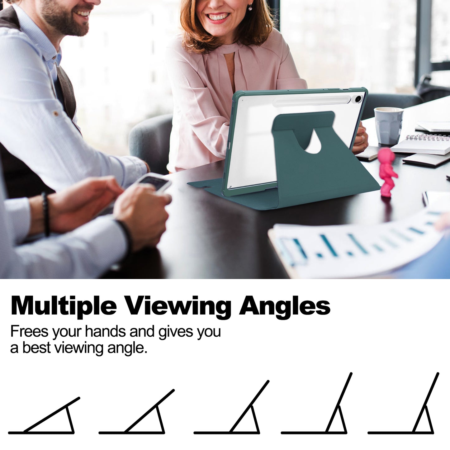 For Samsung Galaxy Tab S9 FE Case Leather+Acrylic Stand Tablet Cover (without Keyboard) - Blackish Green