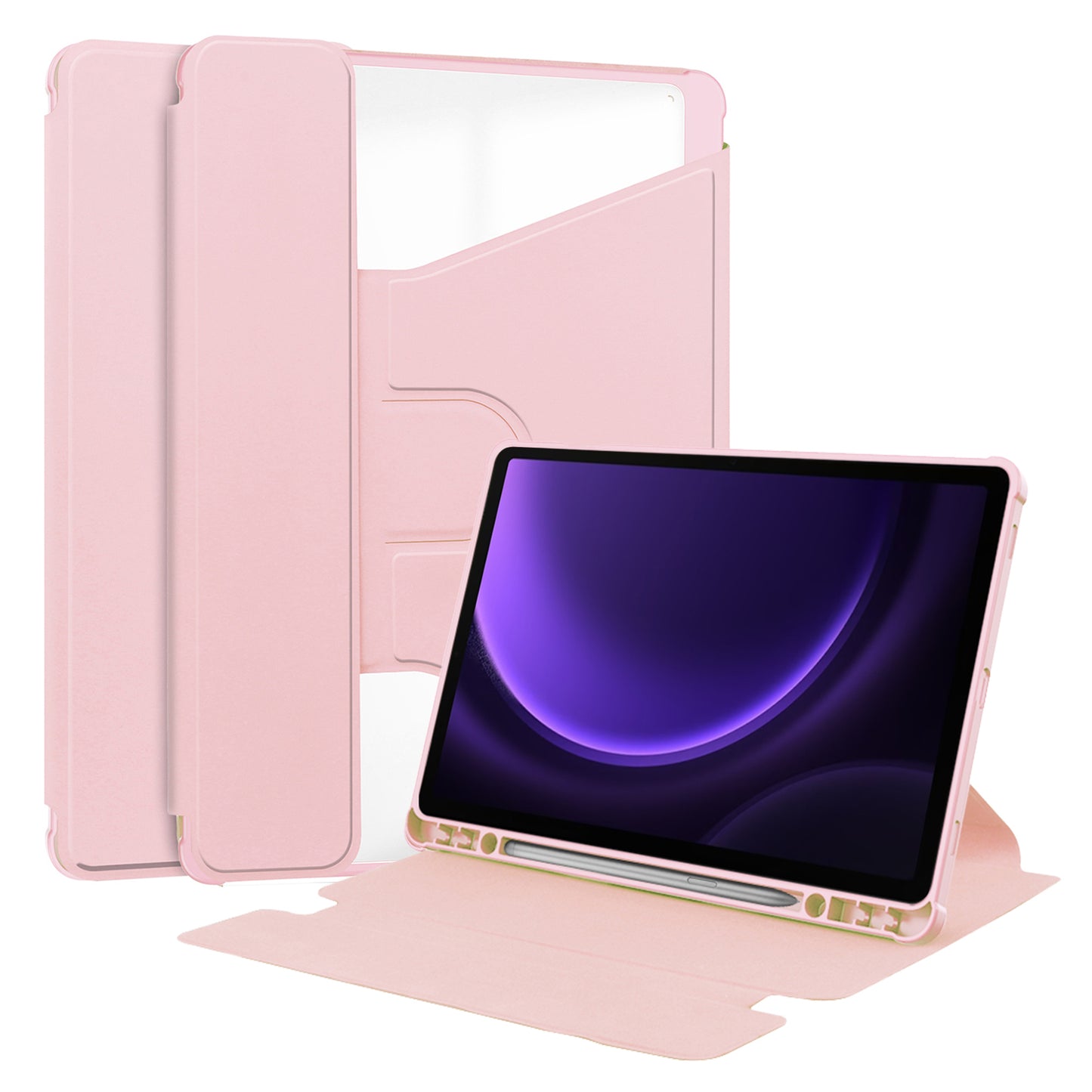 For Samsung Galaxy Tab S9 FE Case Leather+Acrylic Stand Tablet Cover (without Keyboard) - Pink