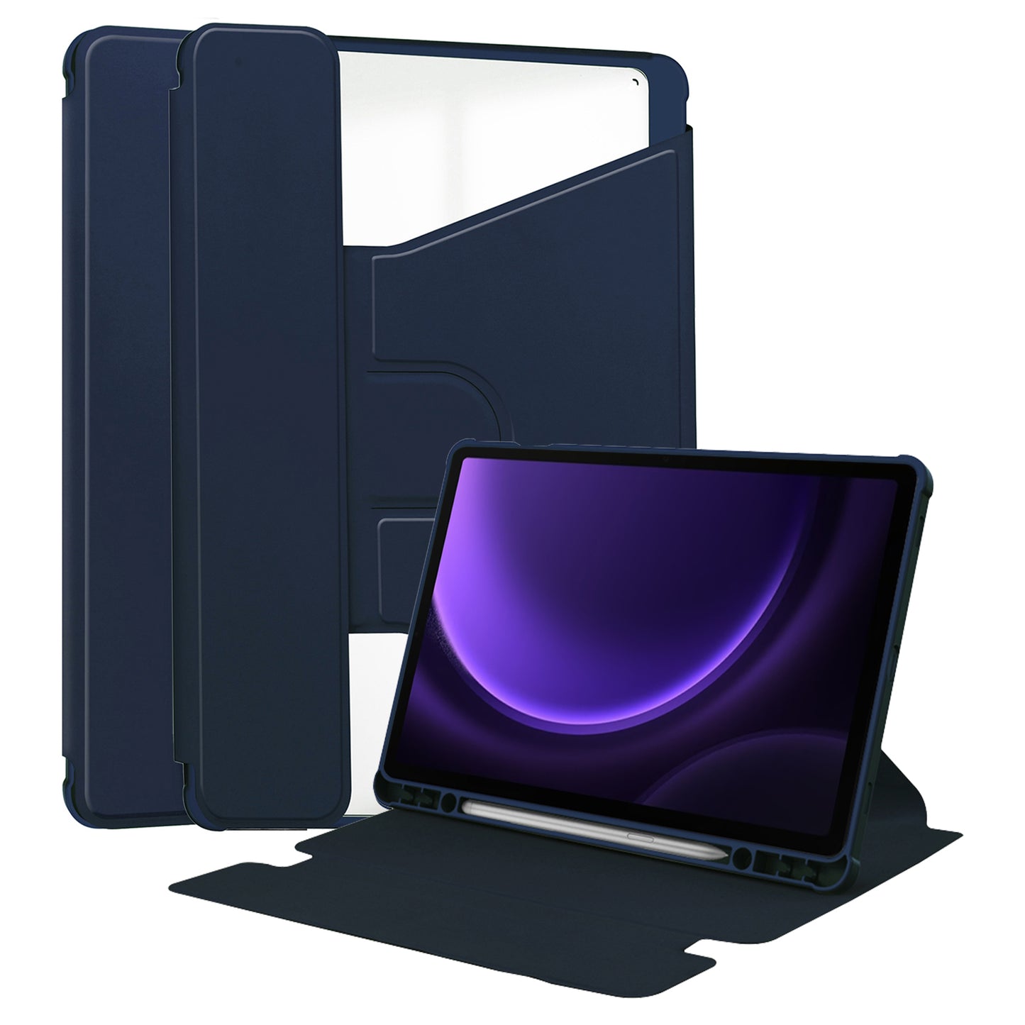 For Samsung Galaxy Tab S9 FE Case Leather+Acrylic Stand Tablet Cover (without Keyboard) - Dark Blue
