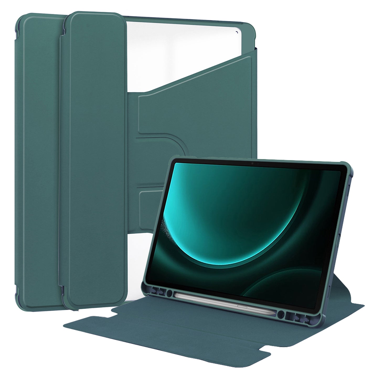 For Samsung Galaxy Tab S9 FE+ Case Rotating Stand Tablet Cover (without Keyboard) - Blackish Green