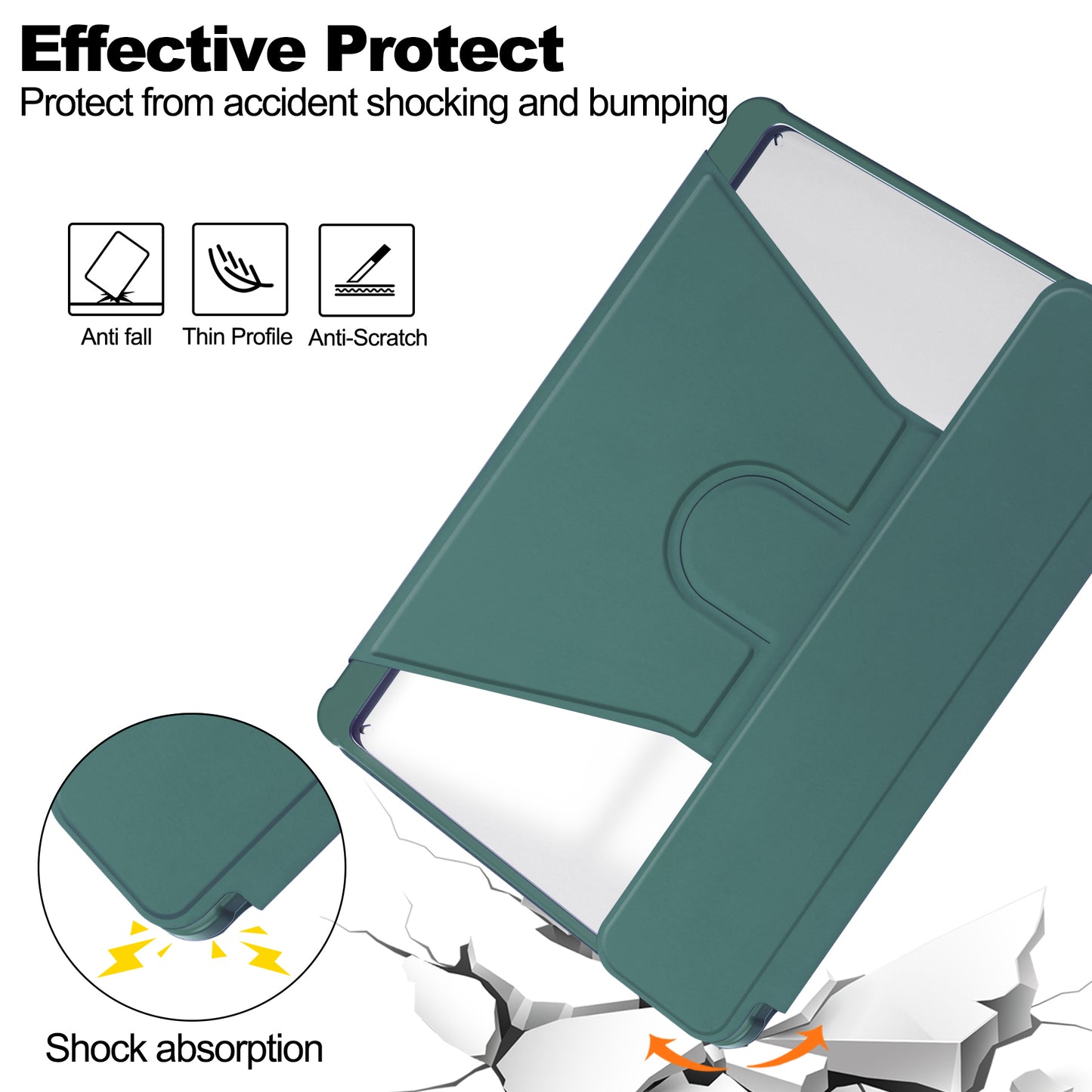 For Samsung Galaxy Tab S9 FE+ Case Rotating Stand Tablet Cover (without Keyboard) - Blackish Green