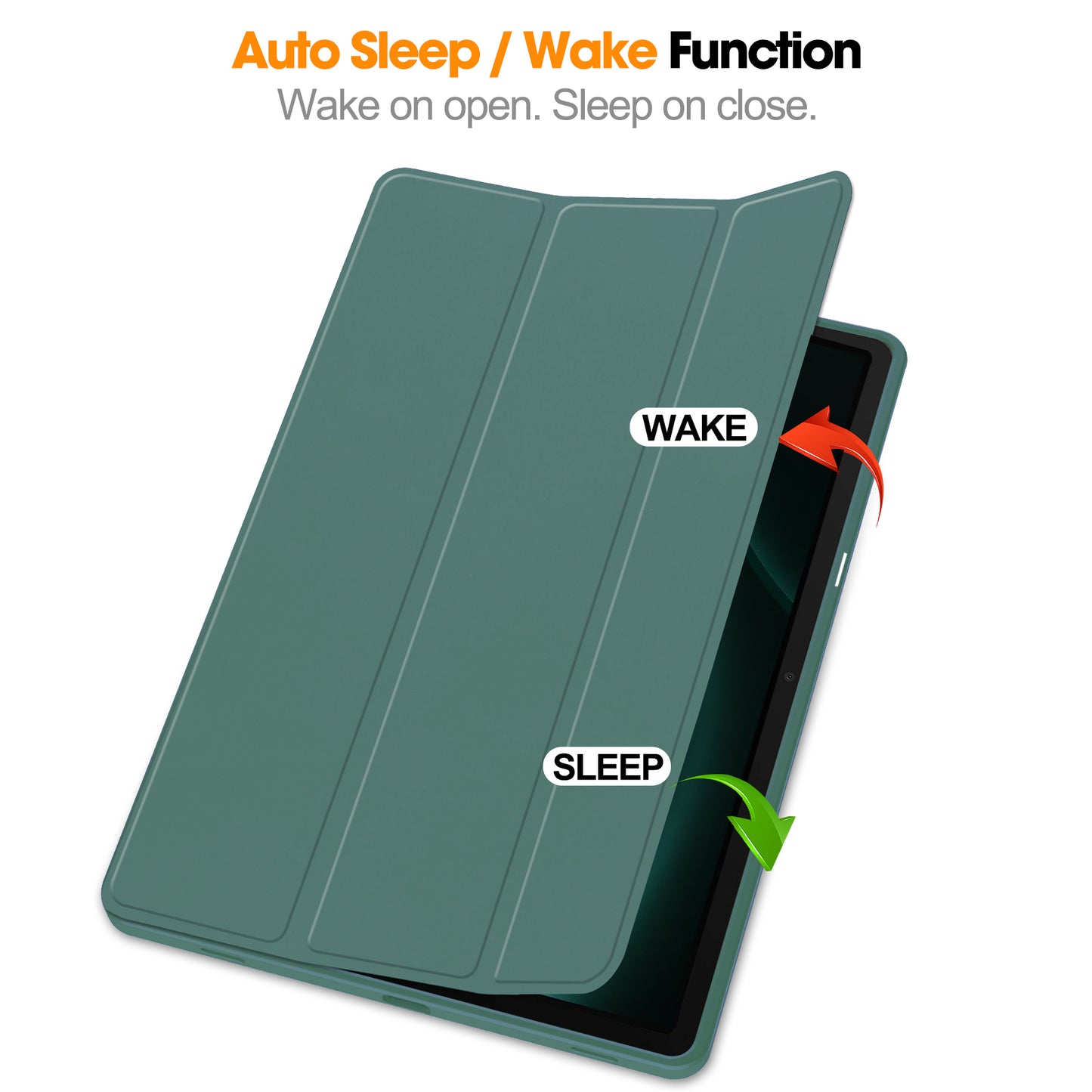 For Samsung Galaxy Tab S9 FE+ Case Tri-fold Stand Pen Slot Tablet Leather Cover - Blackish Green