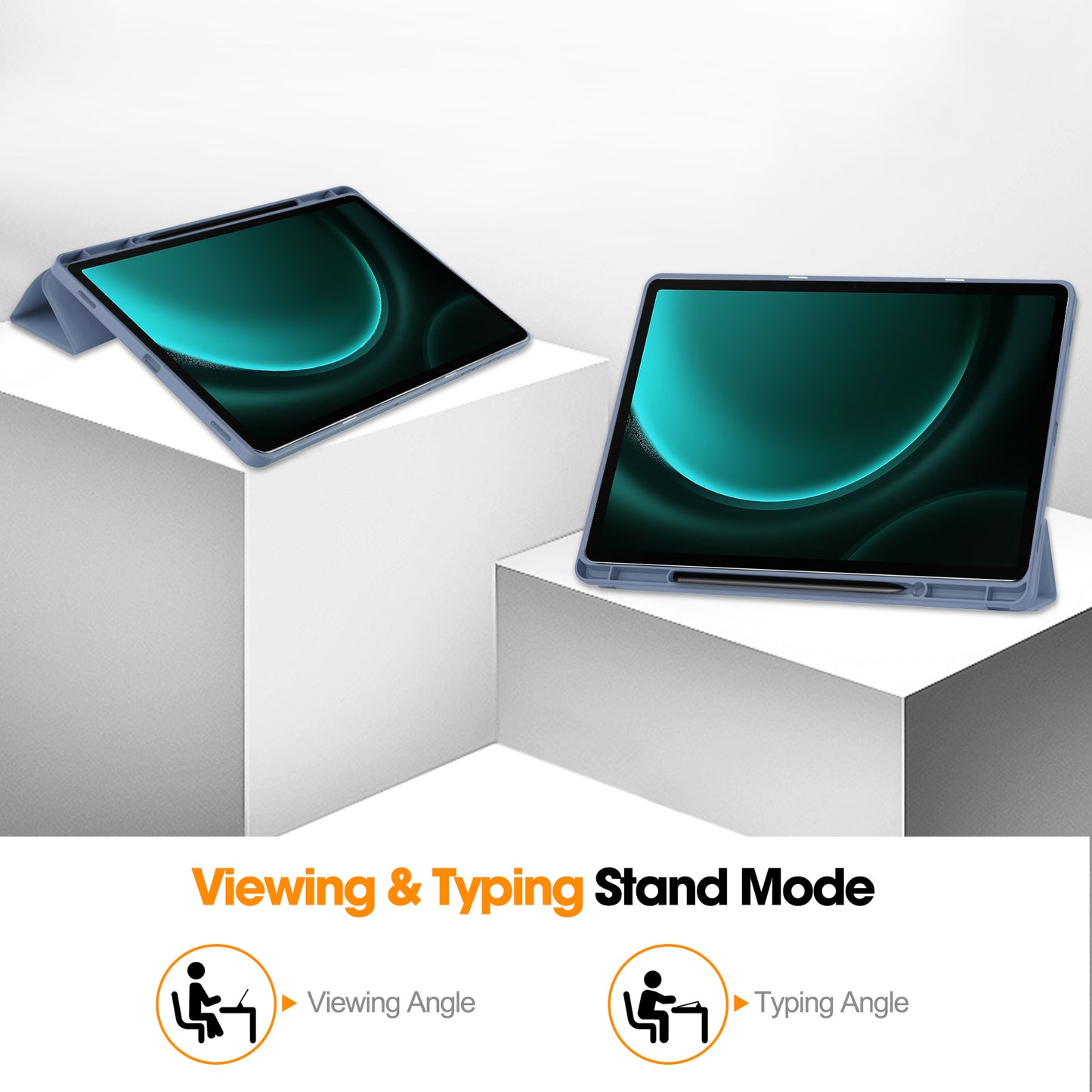 For Samsung Galaxy Tab S9 FE+ Case Tri-fold Stand Pen Slot Tablet Leather Cover - Purple