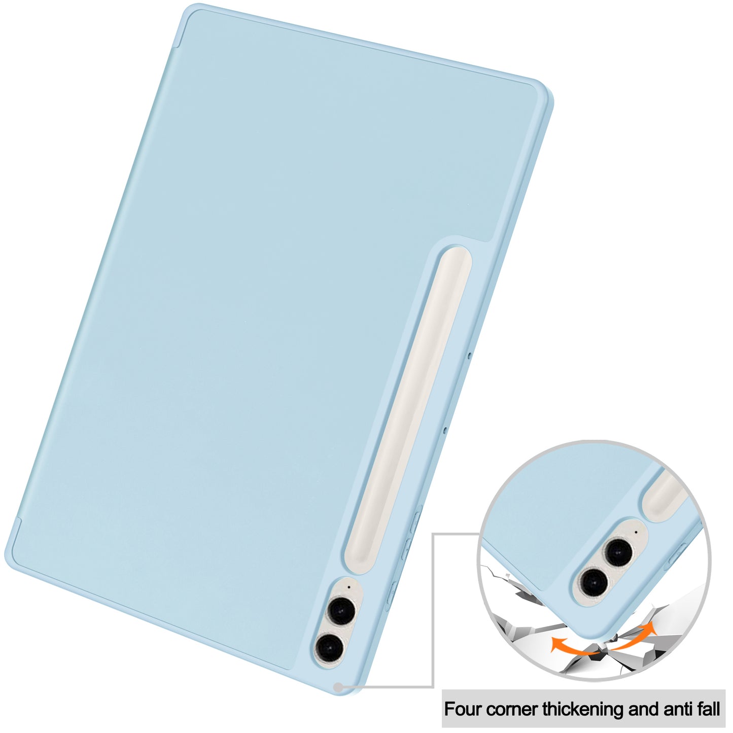For Samsung Galaxy Tab S9 FE+ Case Tri-fold Stand Pen Slot Tablet Leather Cover - Sky Blue