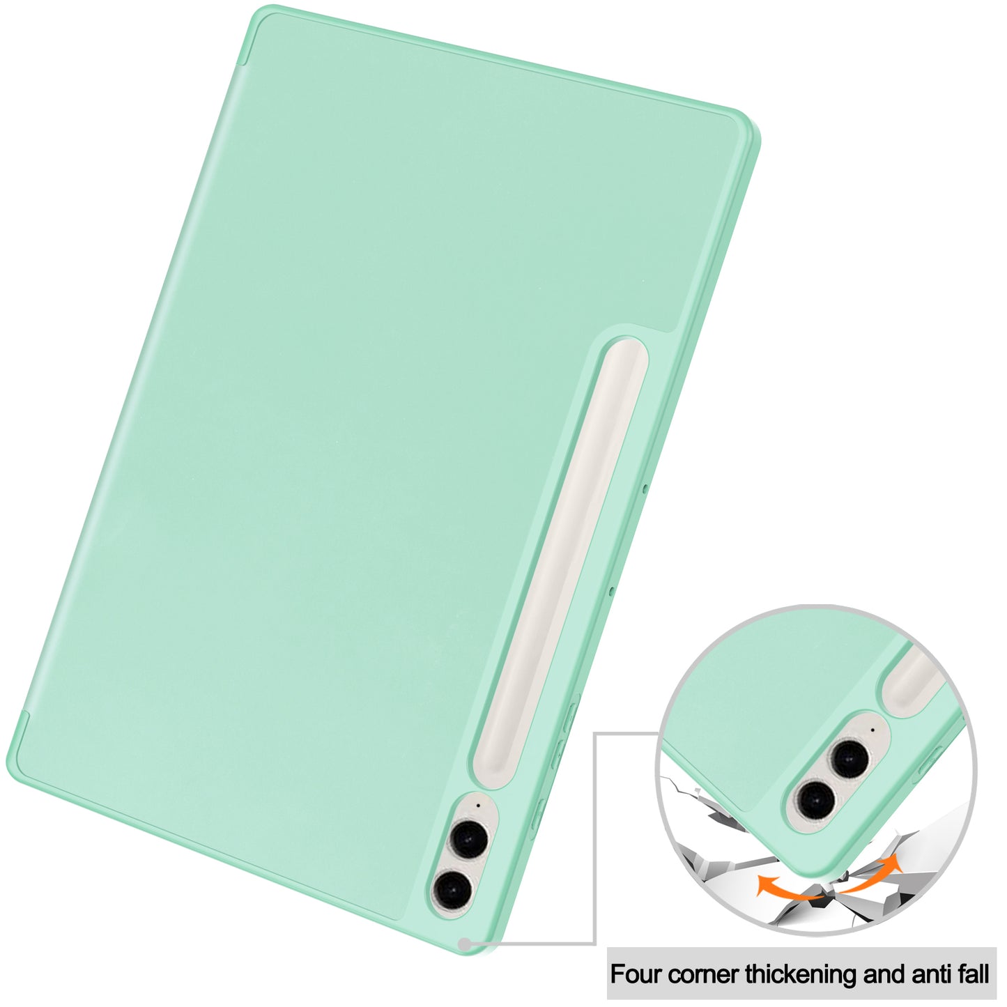 For Samsung Galaxy Tab S9 FE+ Case Tri-fold Stand Pen Slot Tablet Leather Cover - Mint Green