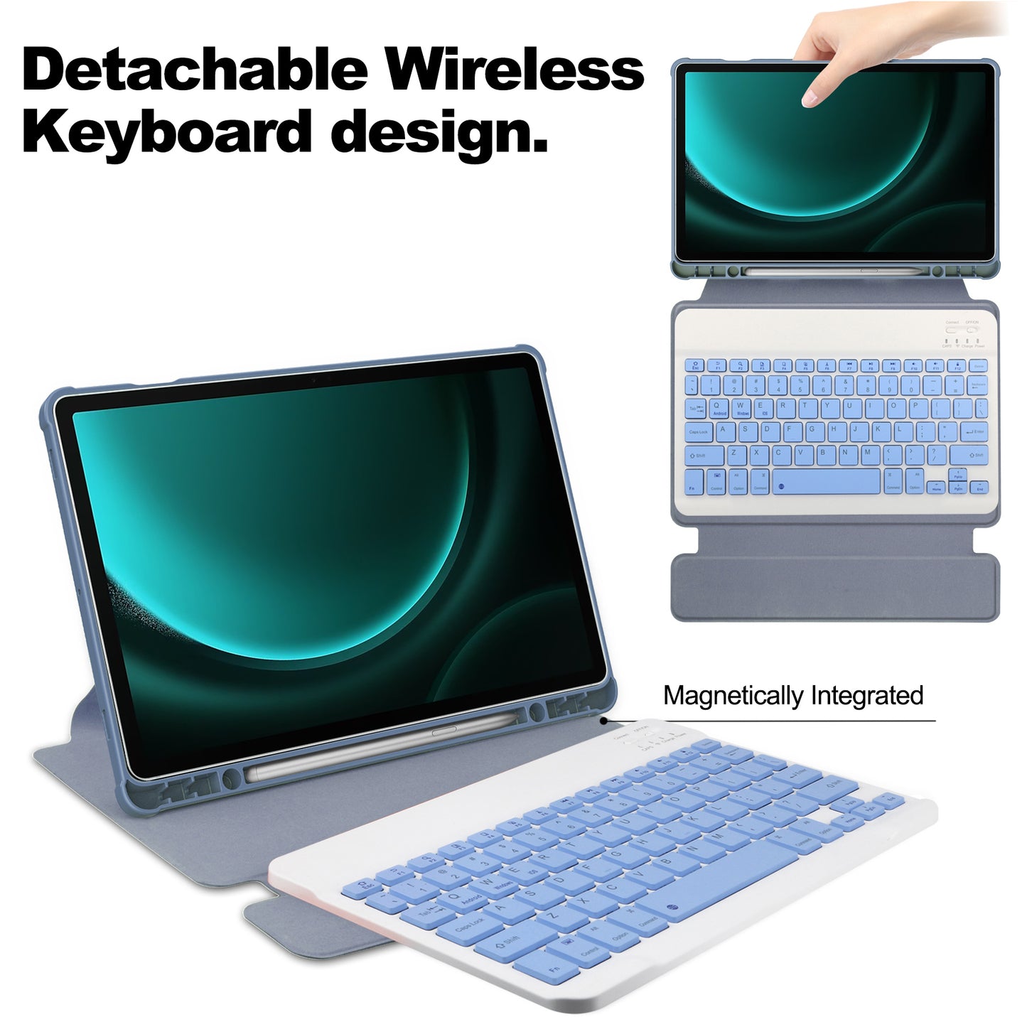 For Samsung Galaxy Tab S9 FE+ Case with Bluetooth Keyboard Rotary Stand Tablet Cover - Purple