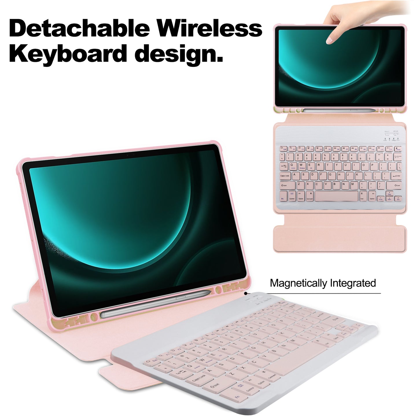 For Samsung Galaxy Tab S9 FE+ Case with Bluetooth Keyboard Rotary Stand Tablet Cover - Pink