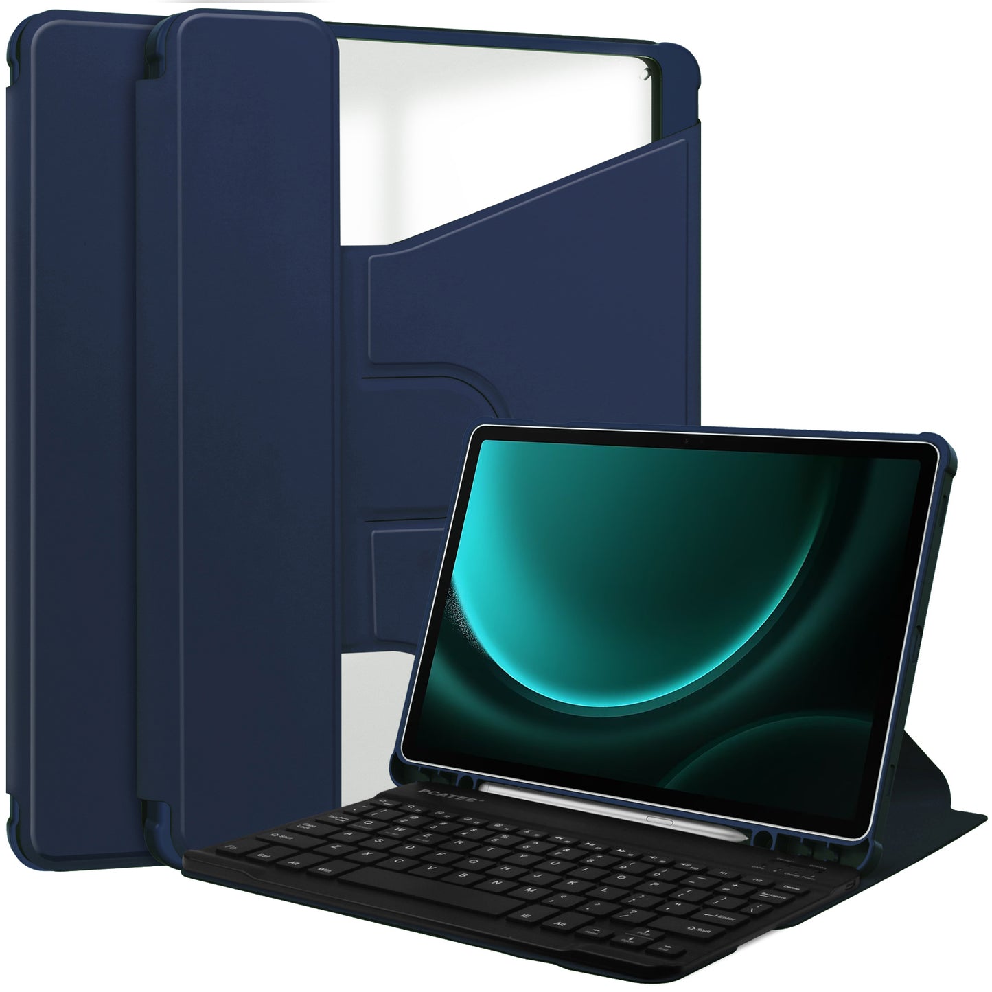 For Samsung Galaxy Tab S9 FE+ Case with Bluetooth Keyboard Rotary Stand Tablet Cover - Dark Blue