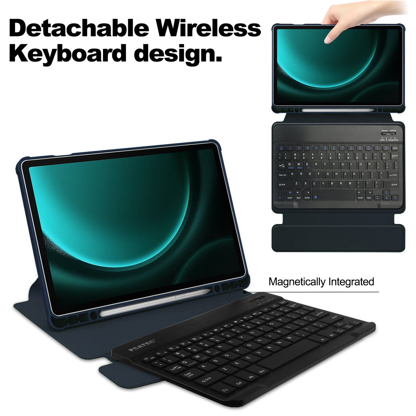 For Samsung Galaxy Tab S9 FE+ Case with Bluetooth Keyboard Rotary Stand Tablet Cover - Dark Blue