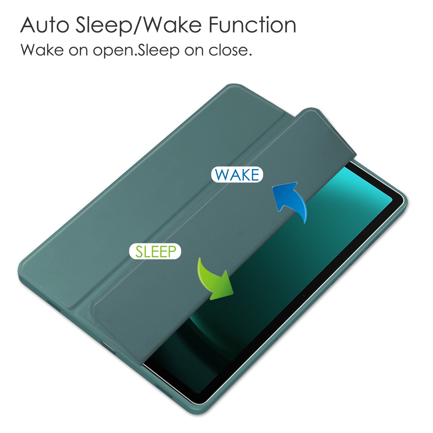 For Samsung Galaxy Tab S9 FE+ Clear Case Pen Slot Tablet Tri-fold Stand Cover - Green