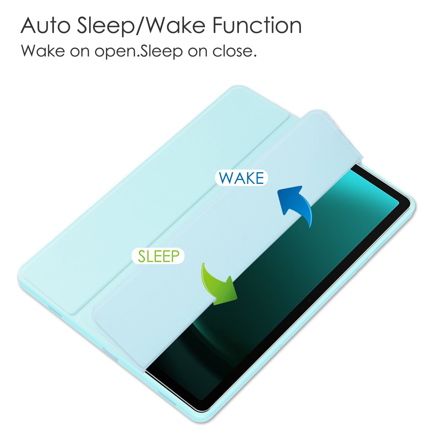 For Samsung Galaxy Tab S9 FE+ Clear Case Pen Slot Tablet Tri-fold Stand Cover - Baby Blue