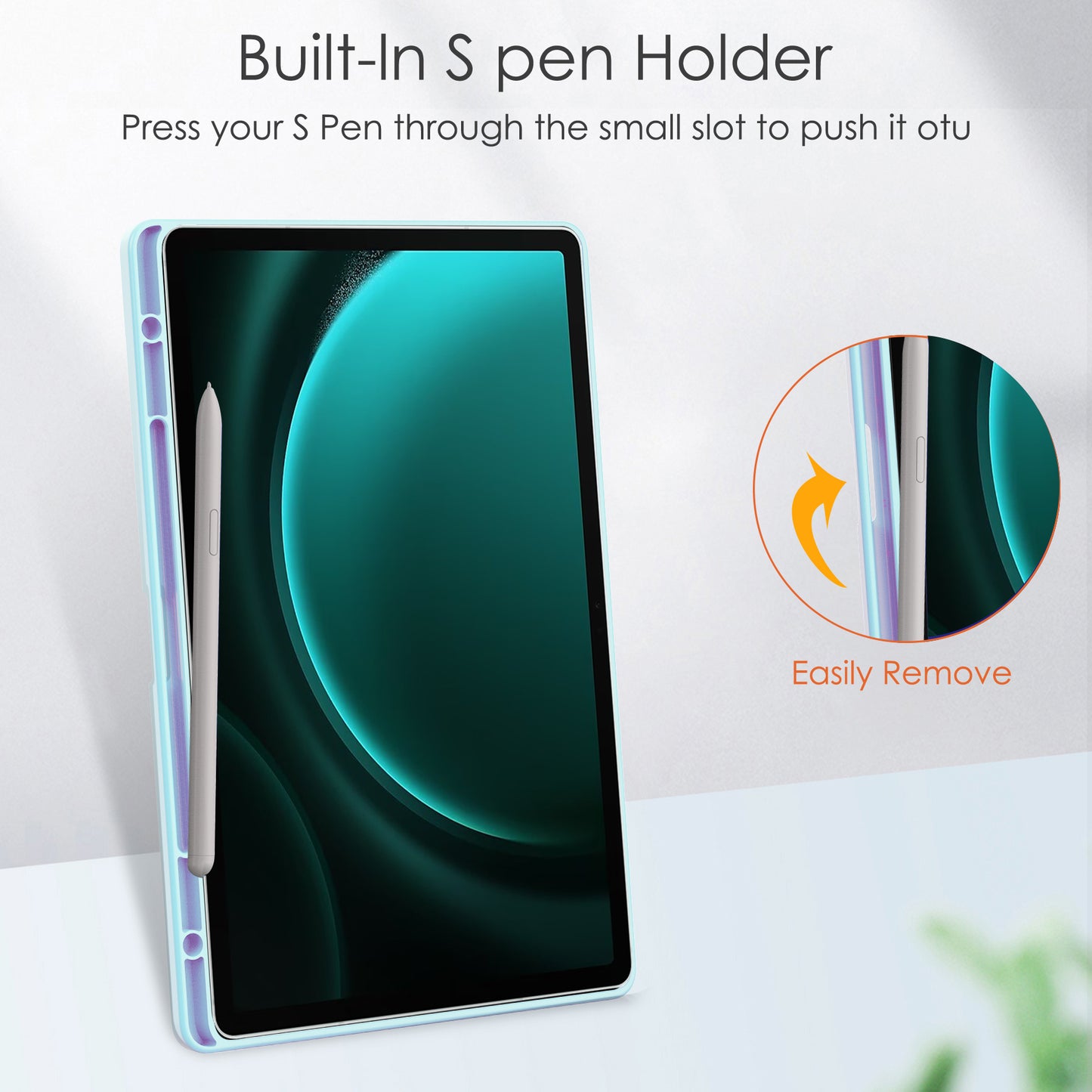 For Samsung Galaxy Tab S9 FE+ Clear Case Pen Slot Tablet Tri-fold Stand Cover - Baby Blue