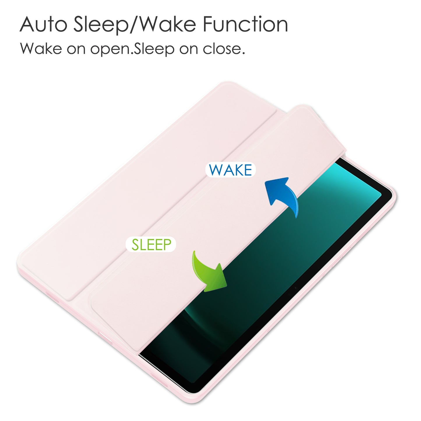 For Samsung Galaxy Tab S9 FE+ Clear Case Pen Slot Tablet Tri-fold Stand Cover - Pink