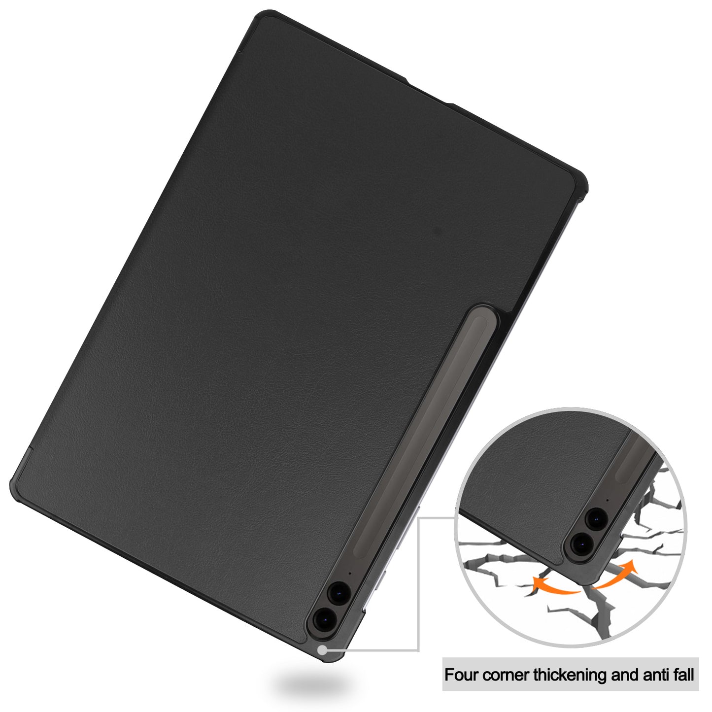 For Samsung Galaxy Tab S9 FE+ Leather Case Tablet Cover with Tri-fold Stand - Black