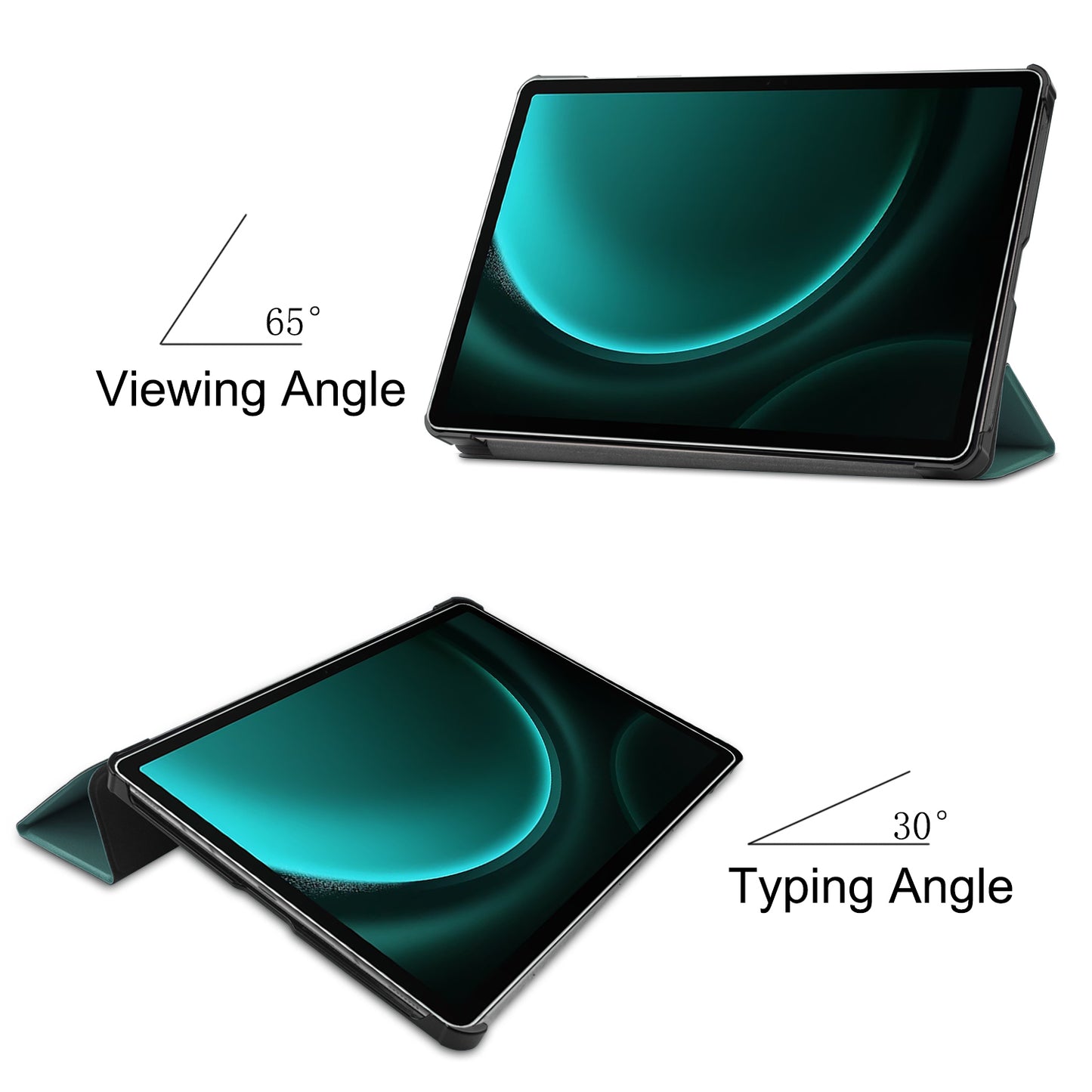 For Samsung Galaxy Tab S9 FE+ Leather Case Tablet Cover with Tri-fold Stand - Blackish Green
