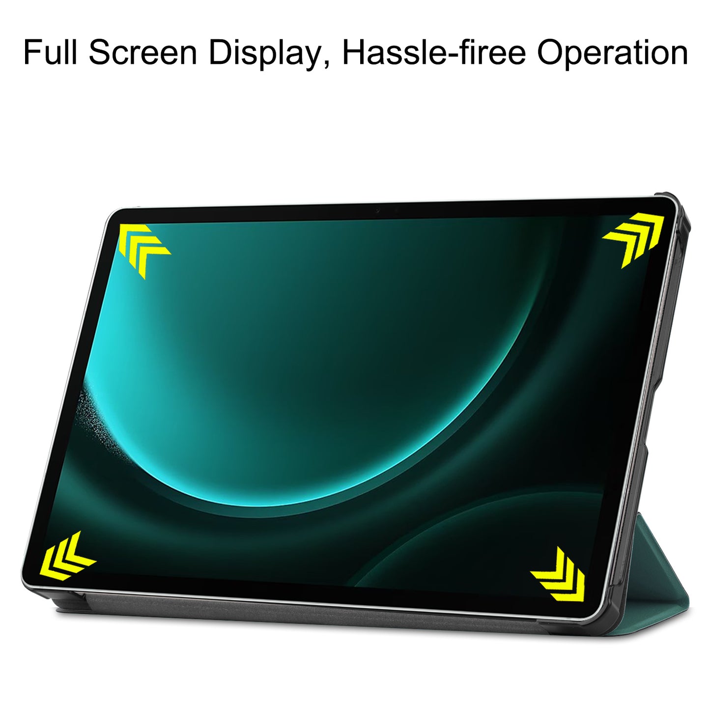 For Samsung Galaxy Tab S9 FE+ Leather Case Tablet Cover with Tri-fold Stand - Blackish Green