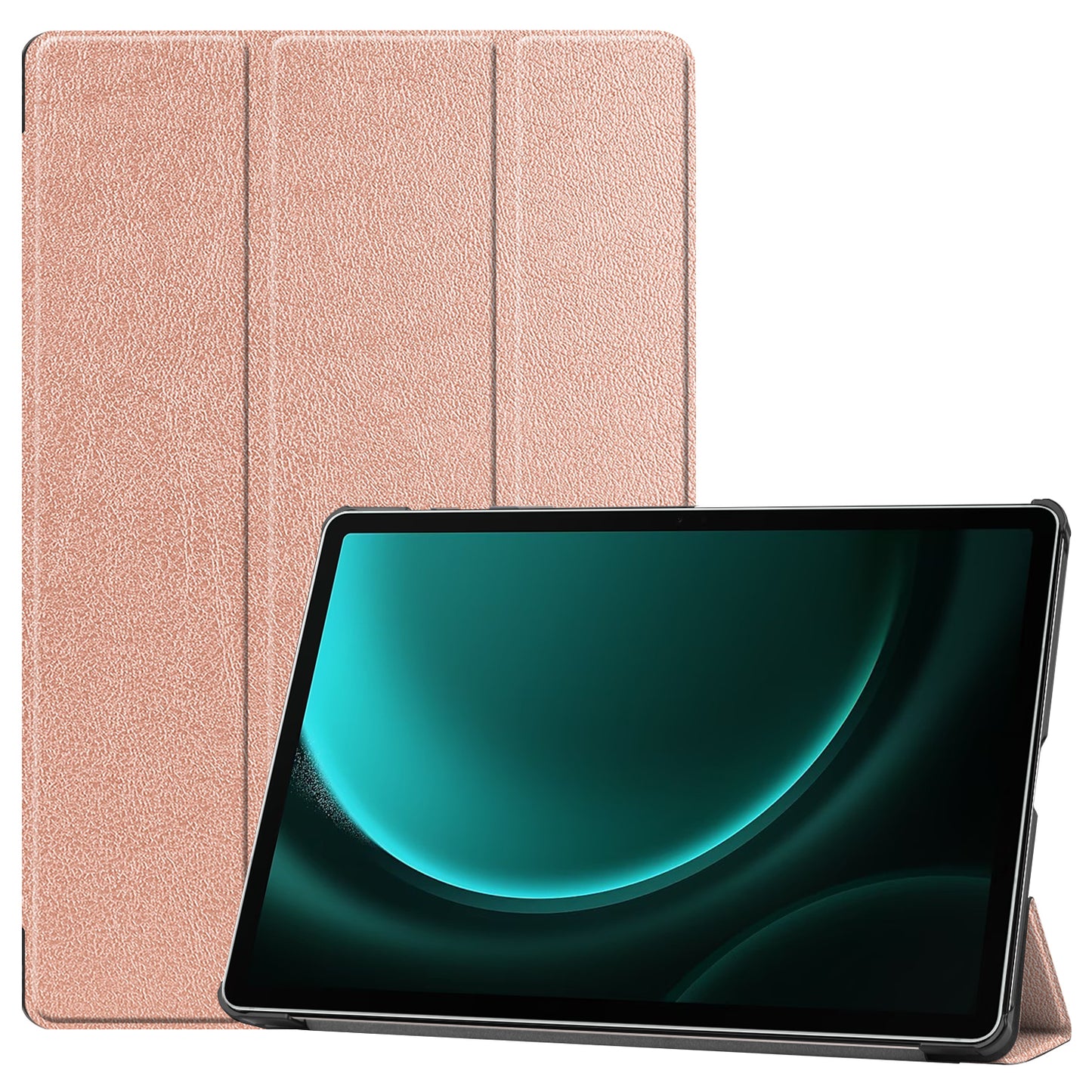 For Samsung Galaxy Tab S9 FE+ Leather Case Tablet Cover with Tri-fold Stand - Rose Gold